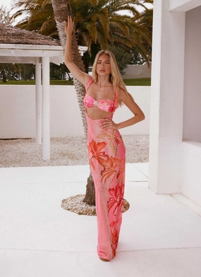Sorella Maxi Dress - Tropical Pink Print Floral Swing Layered Wear