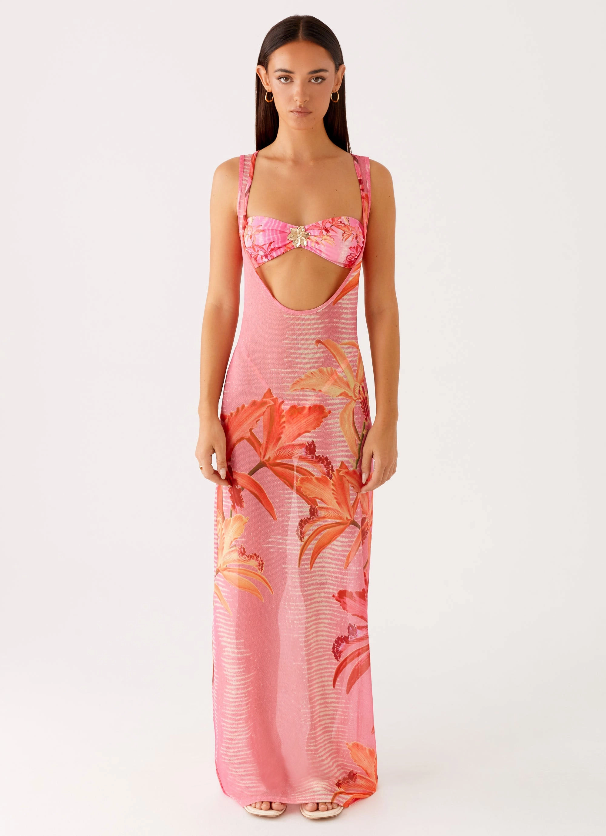 Elegant Fit Sorella Maxi Dress - Tropical Pink Print