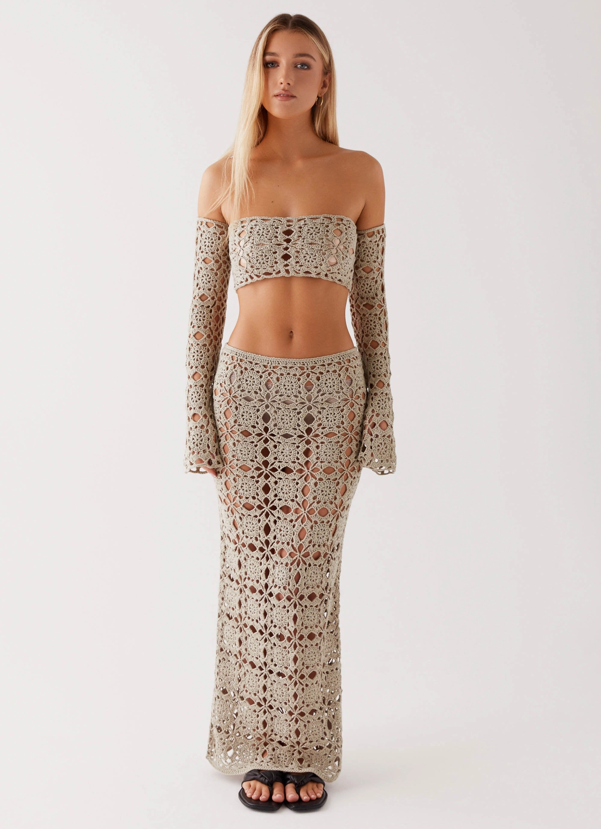 Non Irritating Label YarnDyed Stripes Sorrentino Crochet Long Sleeve Top - Sage