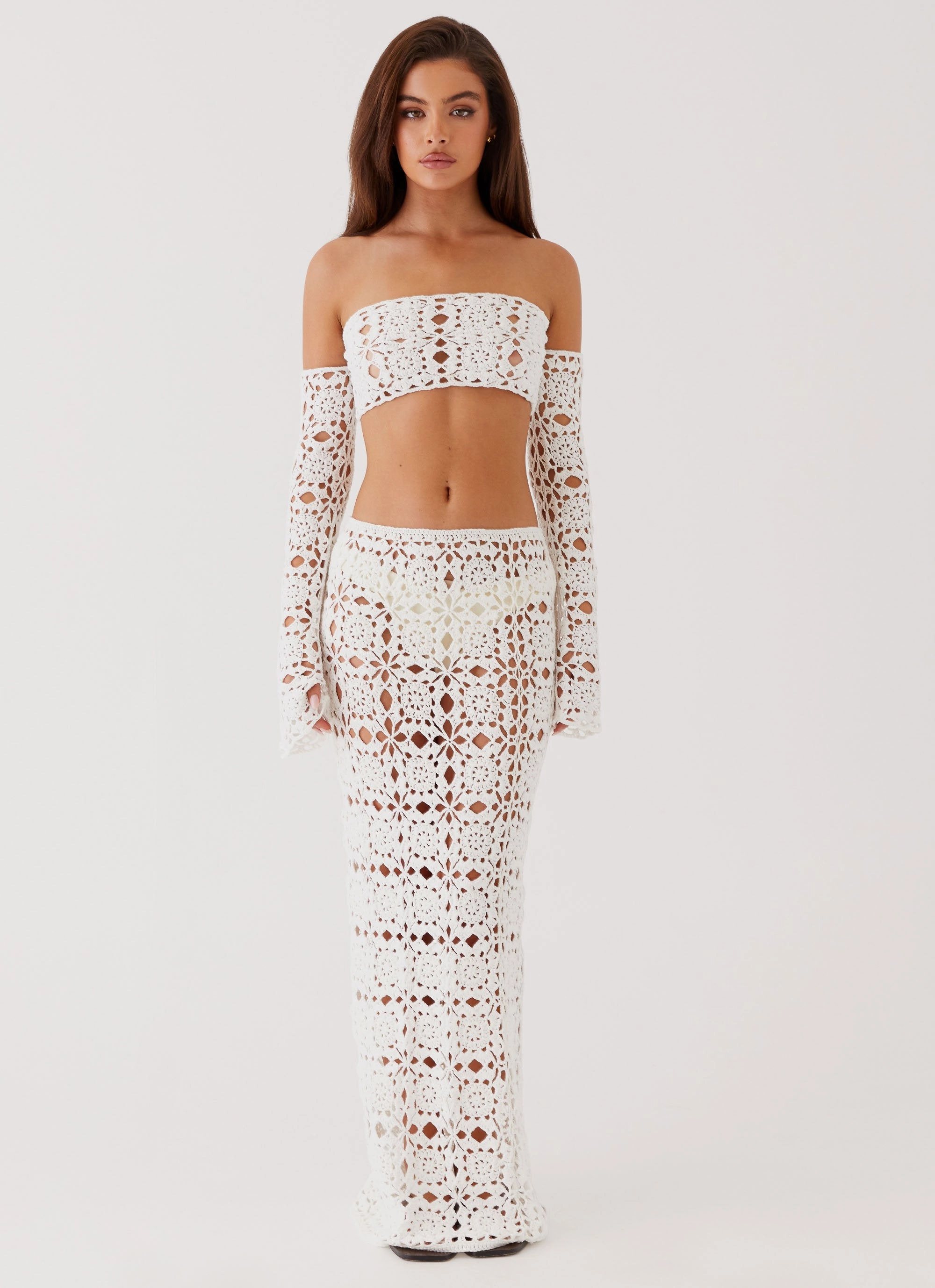 Sorrentino Crochet Long Sleeve Top - White Perfectly Relaxed