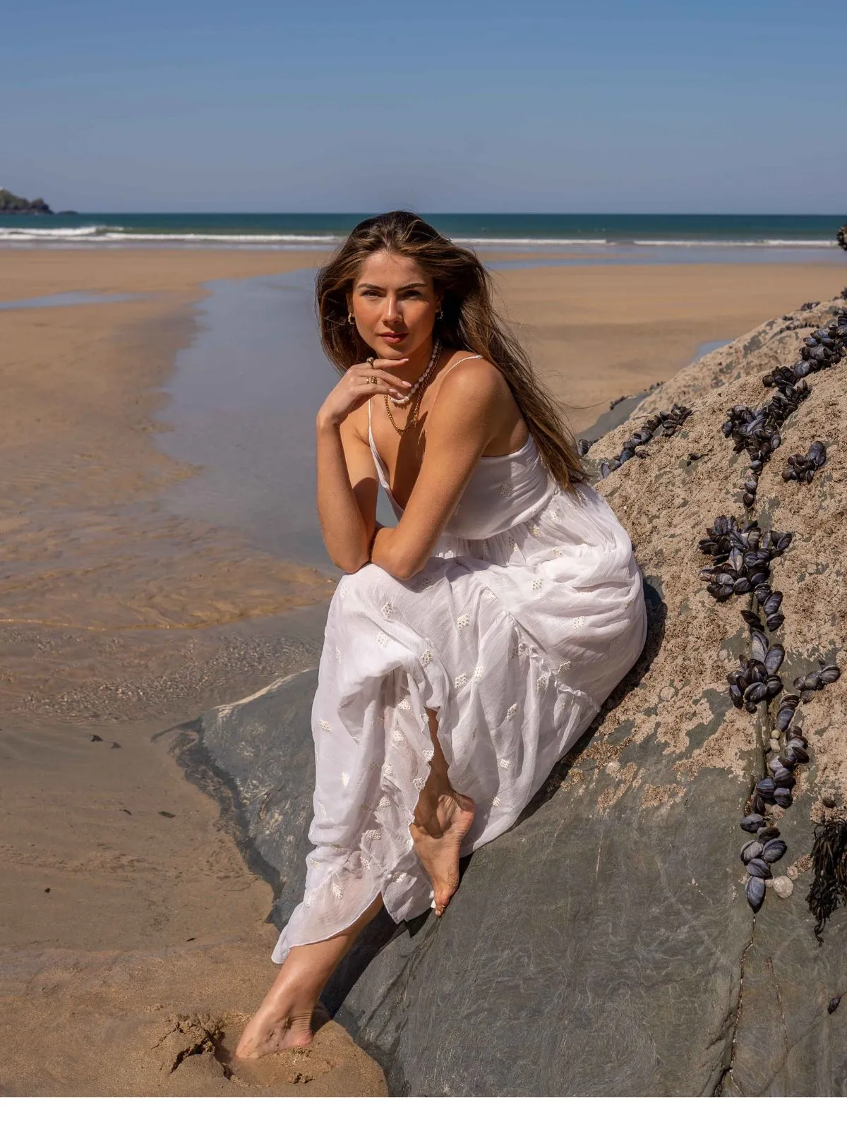 South Beach Marbella Tie Front Sequin Maxi Dress / White Metallic Finish