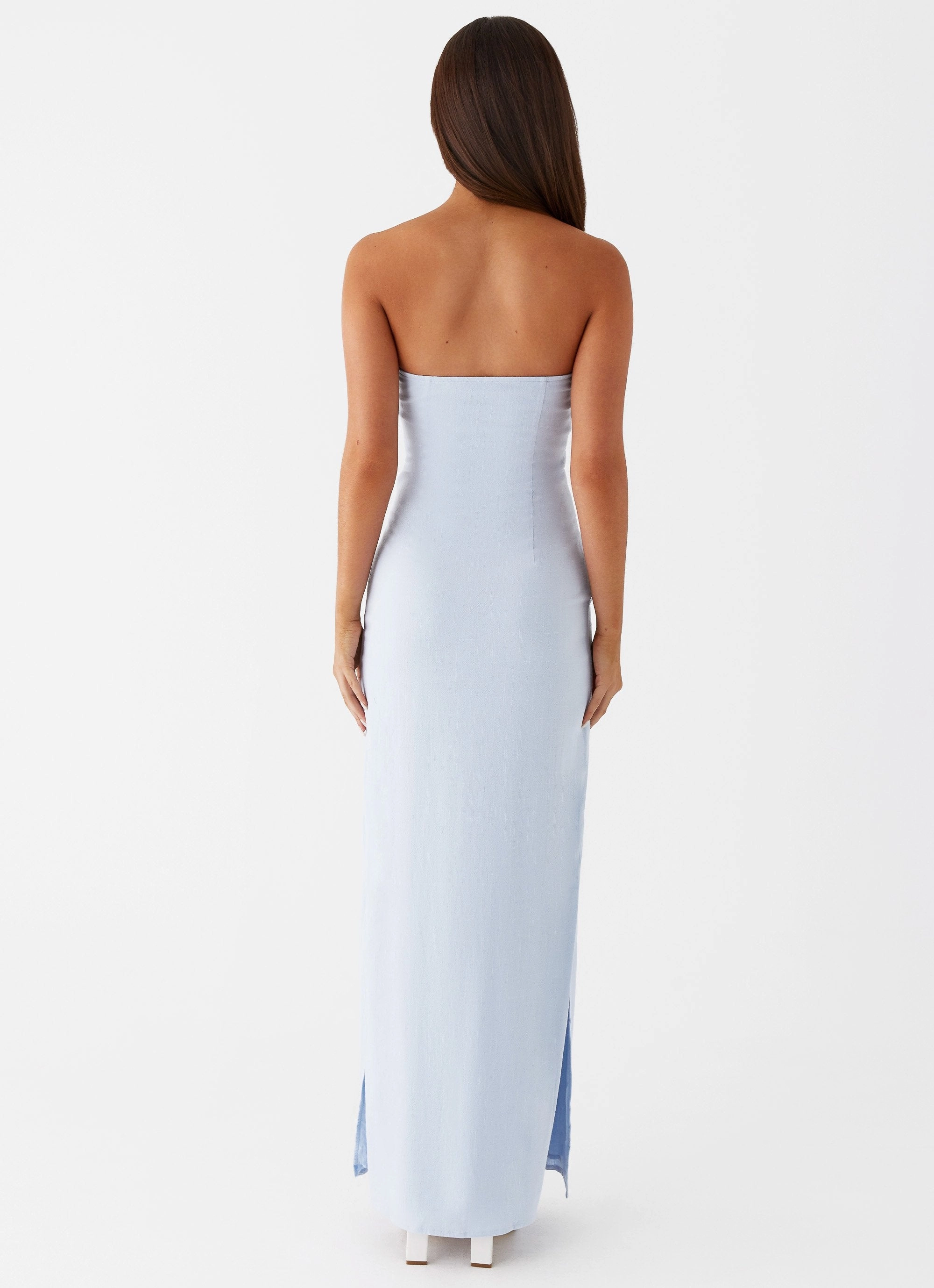 Esra Linen Strapless Maxi Dress - Blue Sheer Light