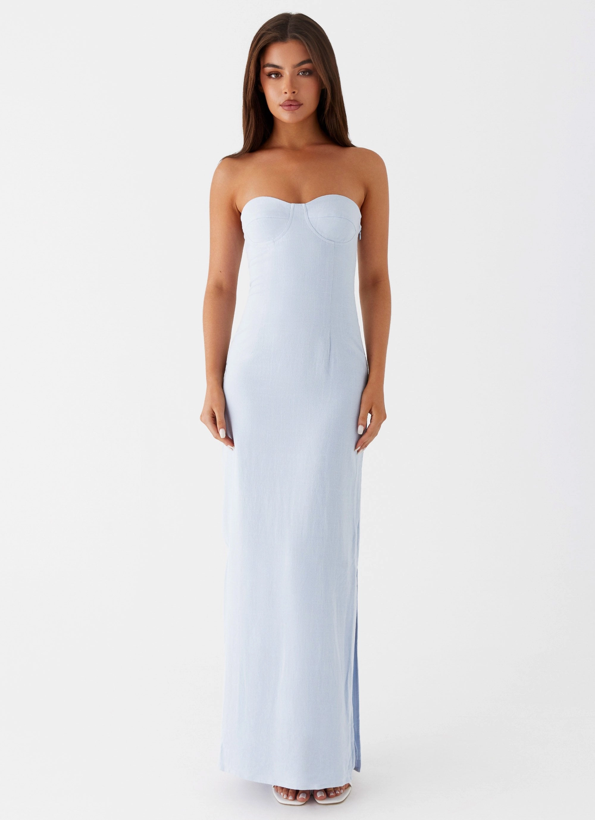 Esra Linen Strapless Maxi Dress - Blue Comfortable Waistband Everyday Look