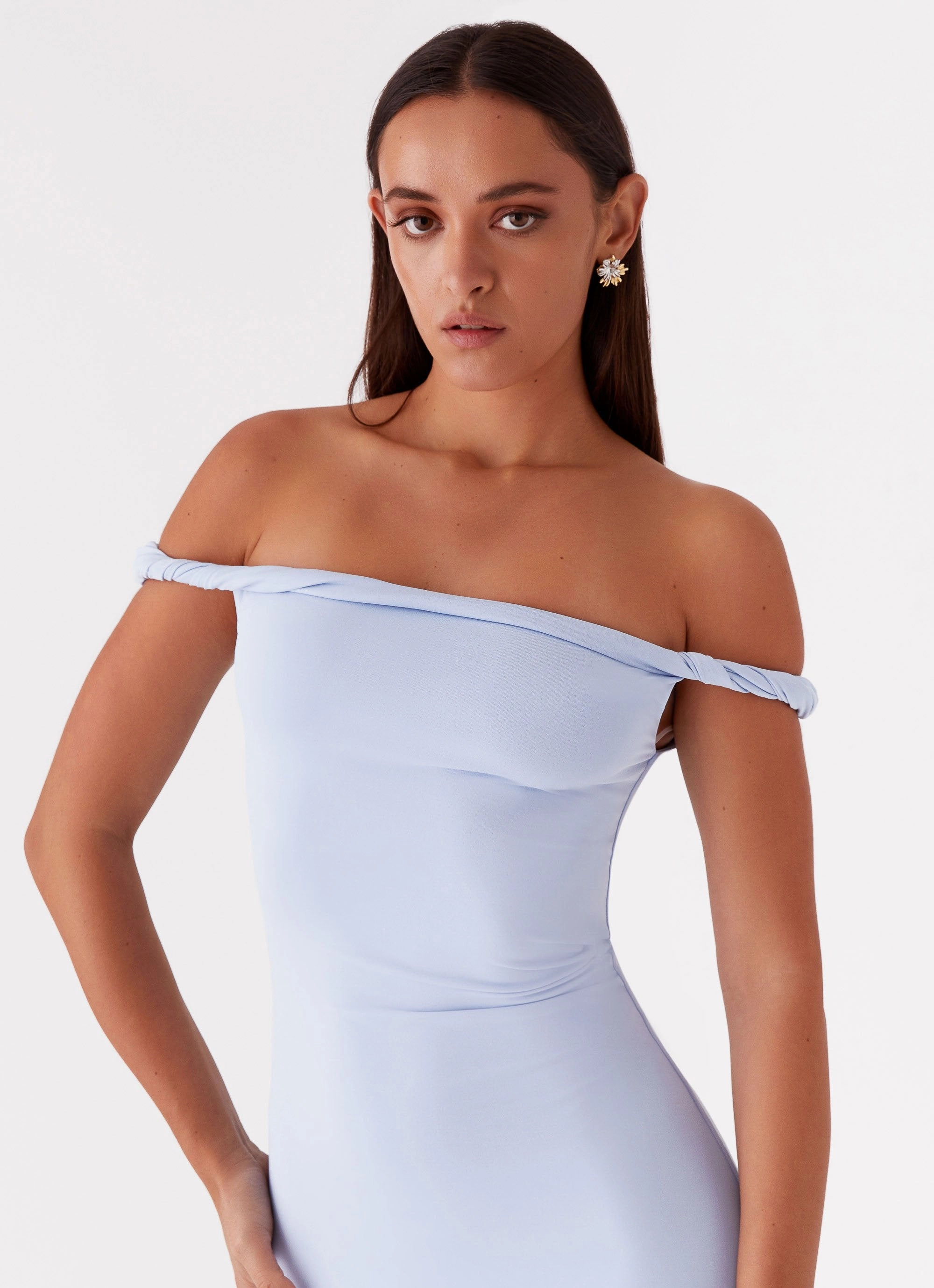 Arabella Twist Shoulder Maxi Dress - Blue Day Love