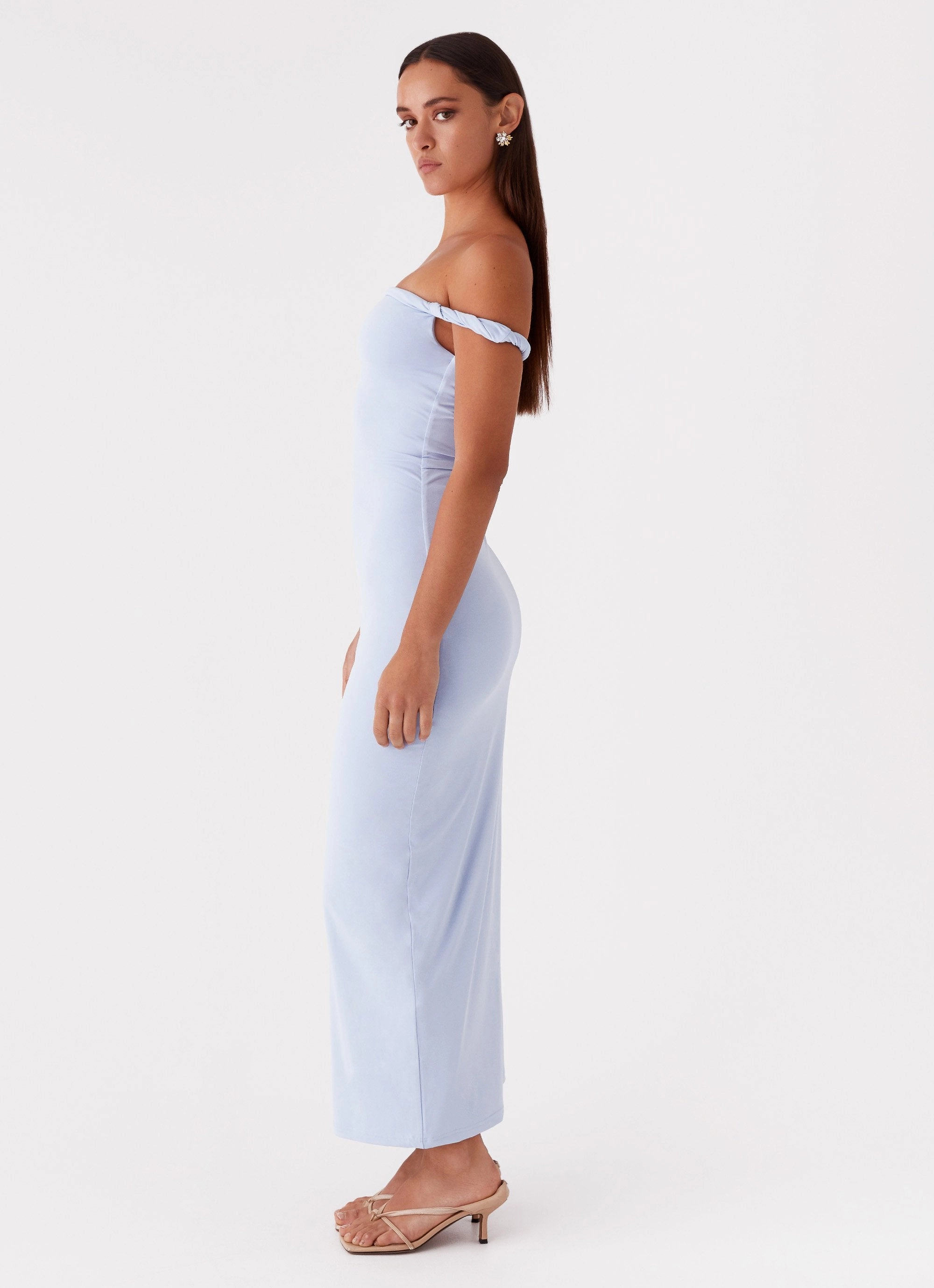 Arabella Twist Shoulder Maxi Dress - Blue Flattering Layers