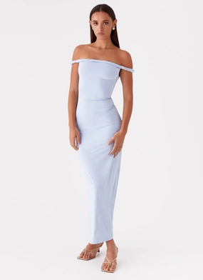 Arabella Twist Shoulder Maxi Dress - Blue Slim Silhouette Lace Ease