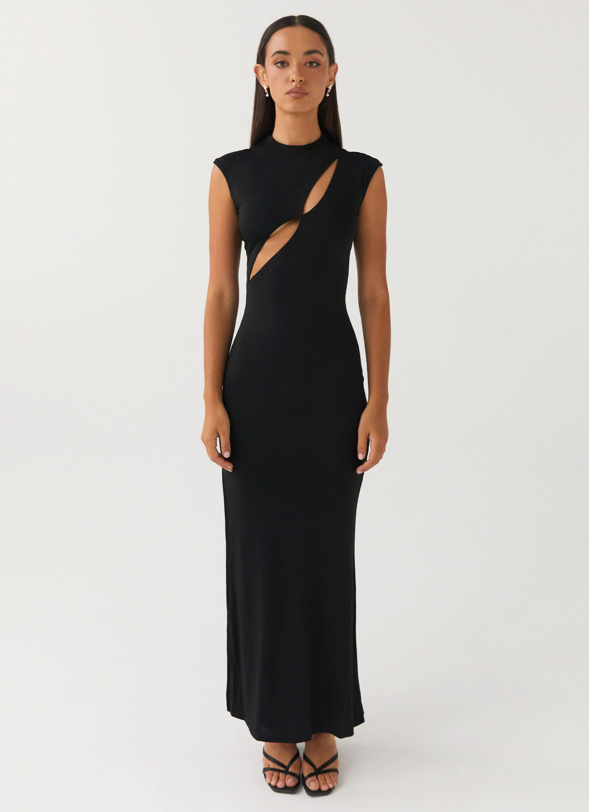 Special Affair Maxi Dress - Black Smooth Lines Bishop-Sleeve