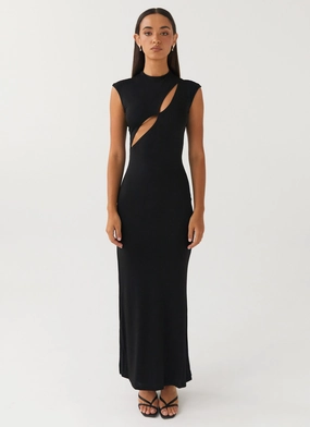 Special Affair Maxi Dress - Black Smooth Lines Bishop-Sleeve