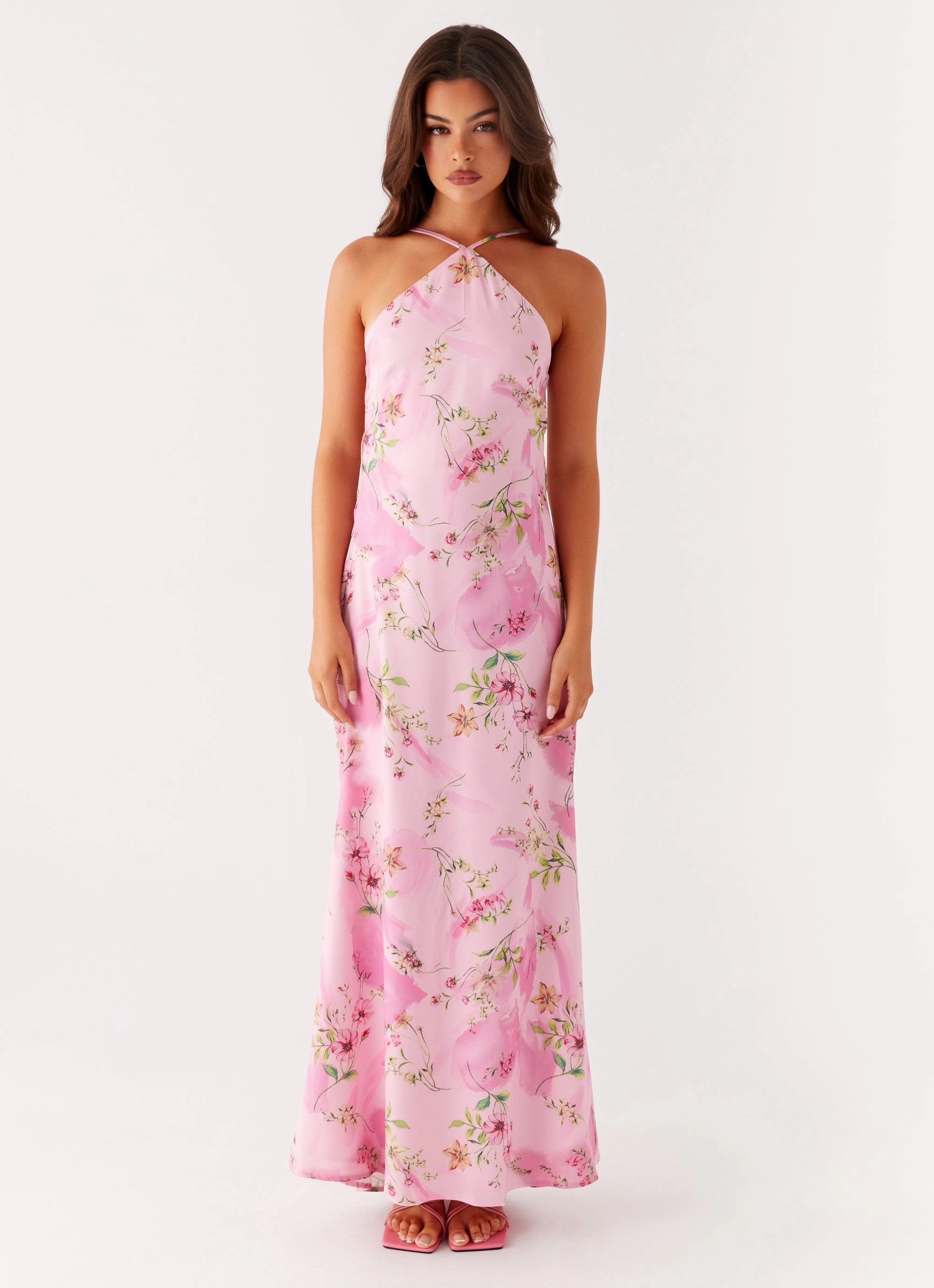 Pascal Maxi Dress - Pink Floral Print Timeless Layering Casual Comfort Wear
