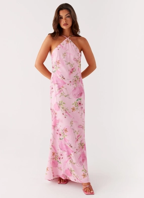 Feminine fit-and-flare silhouette Shape Retention Pascal Maxi Dress - Pink Floral Print