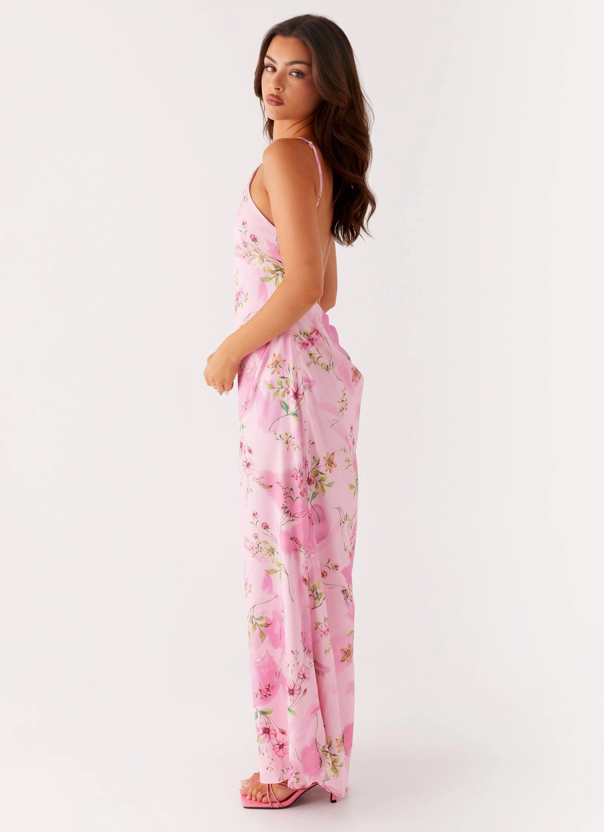 packable Bohemian style Pascal Maxi Dress - Pink Floral Print