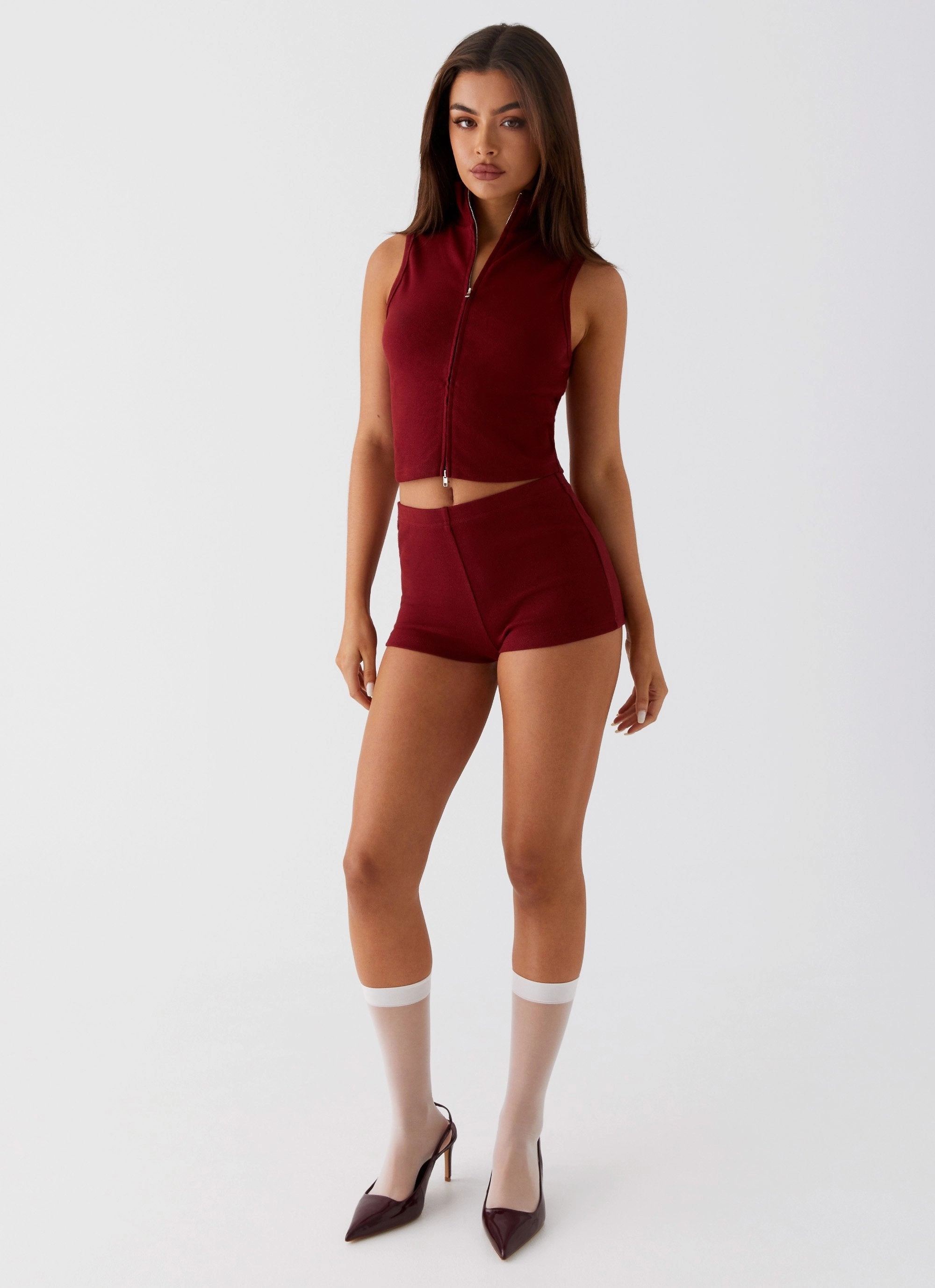 All Weather Performance Fabric Spectate Collar Top - Maroon
