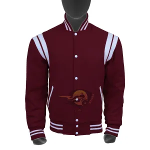 Spine Spark Maroon Wool Varsity Jacket White Leather Stripes