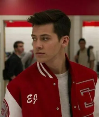 Spine Spark Musical EJ Red Wool Varsity Jacket White Leather Sleeves