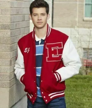 Spine Spark Musical EJ Red Wool Varsity Jacket White Leather Sleeves