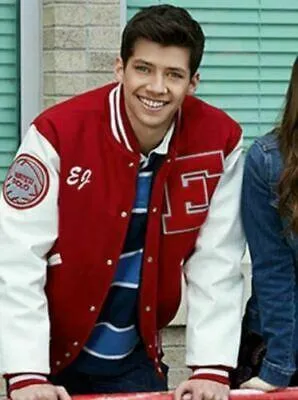 Spine Spark Musical EJ Red Wool Varsity Jacket White Leather Sleeves