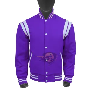 Spine Spark Purple Wool Varsity Jacket White Leather Stripes