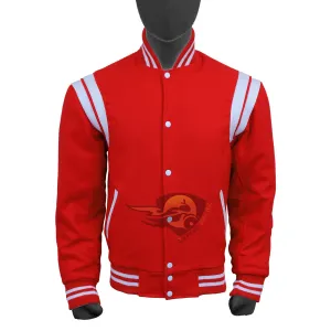 Spine Spark Red Wool Varsity Jacket White Leather Stripes