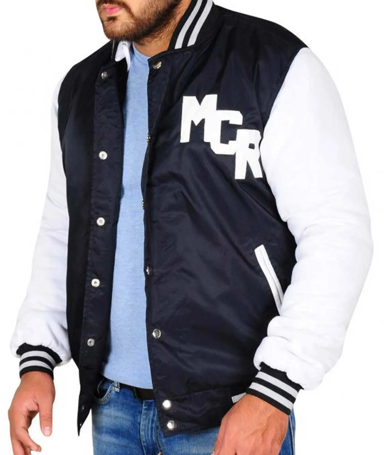 Spine Spark Rock Band Style Black White Bomber Satin Jacket