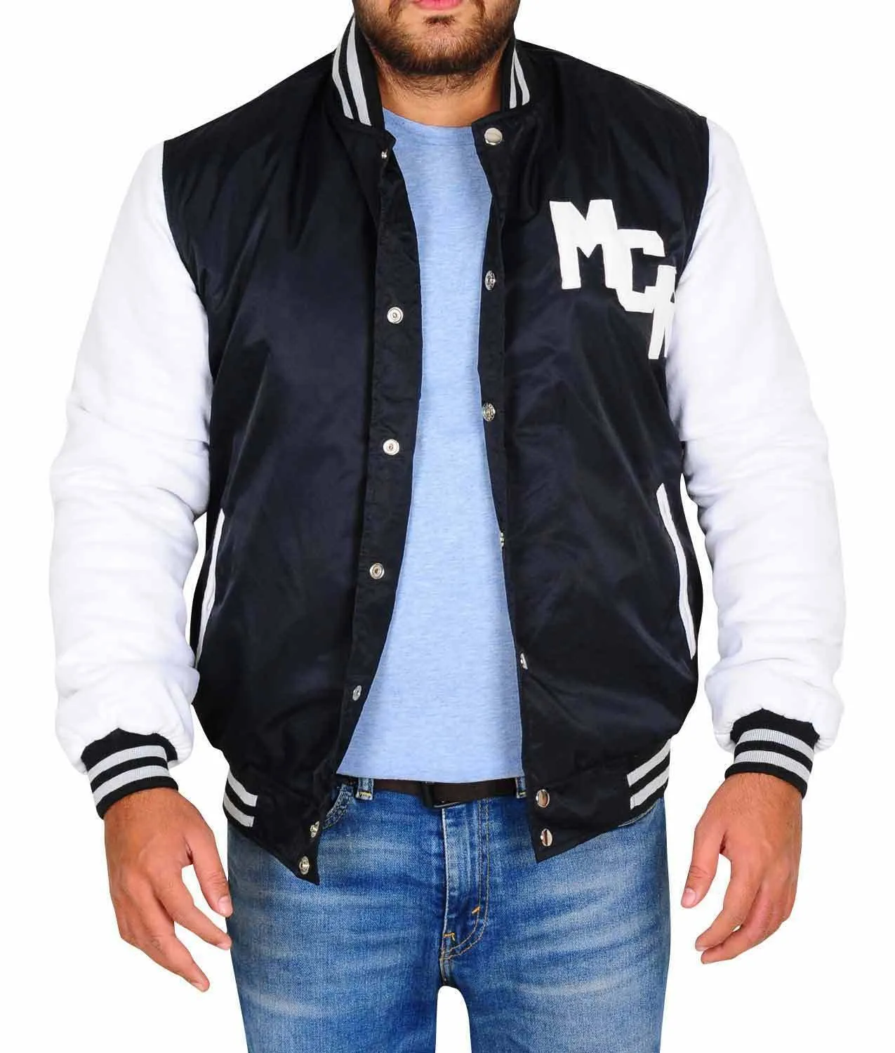 Spine Spark Rock Band Style Black White Bomber Satin Jacket