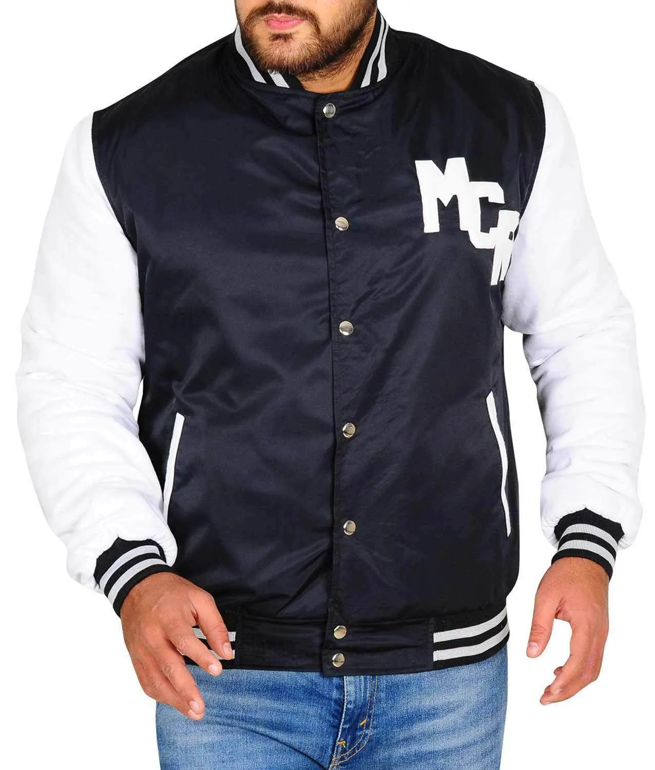 Spine Spark Rock Band Style Black White Bomber Satin Jacket