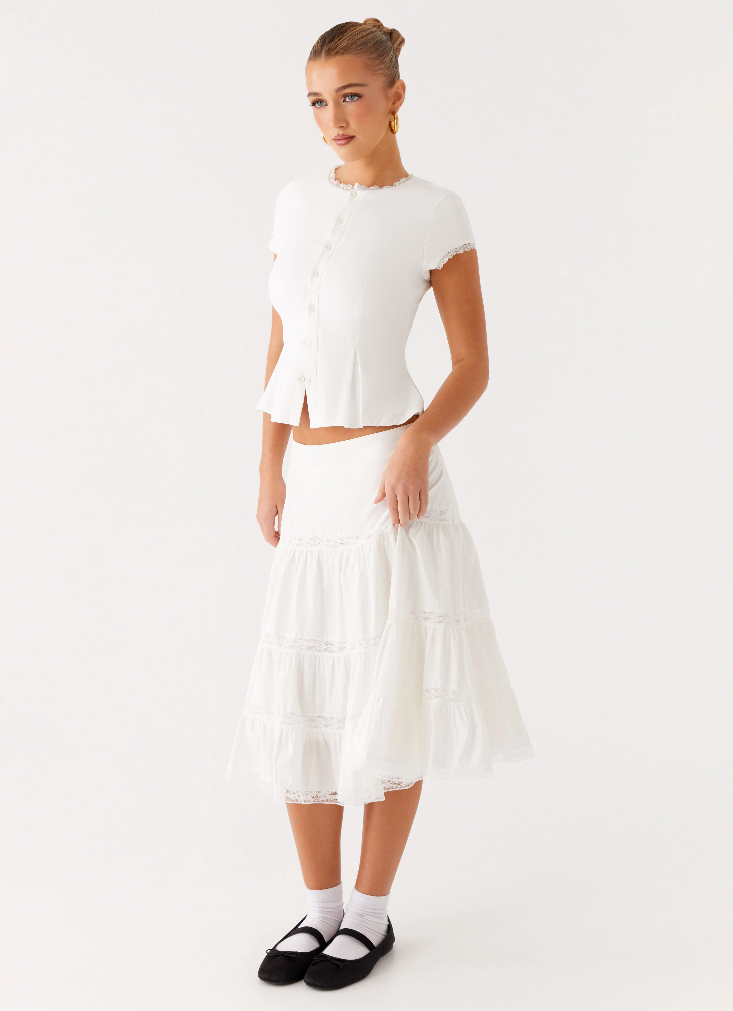 Layer Fit Eco Friendly Dye Good Vibes Midi Skirt - White