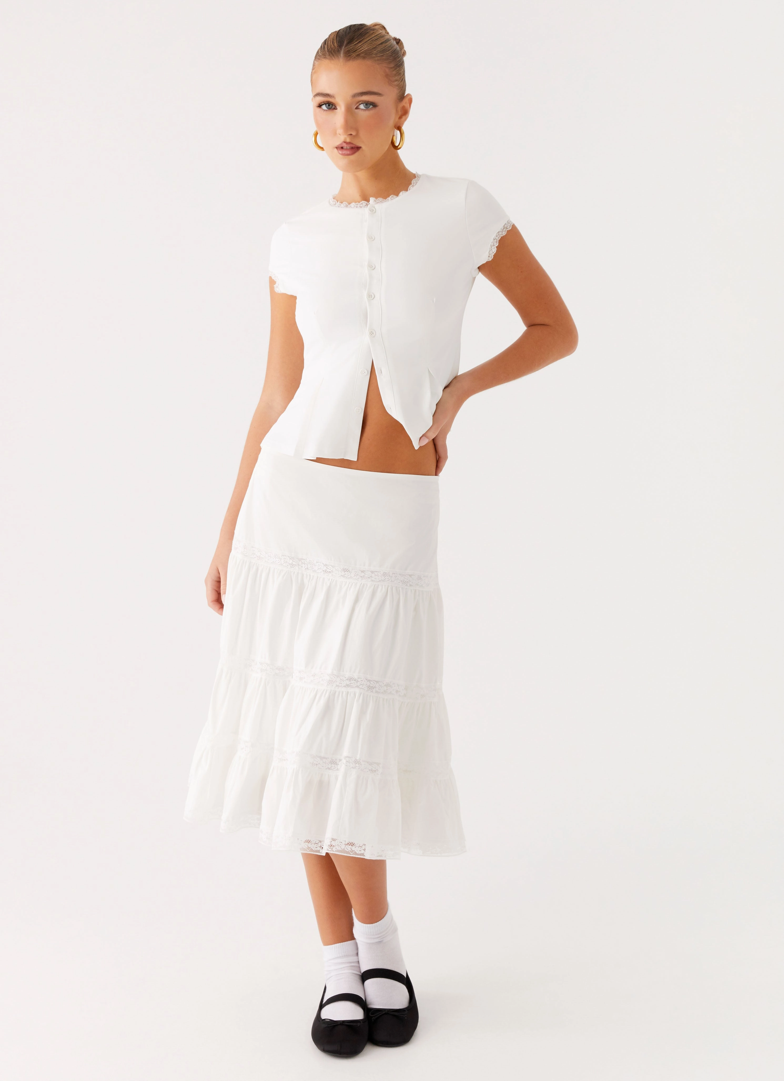 Mid-rise fit Good Vibes Midi Skirt - White