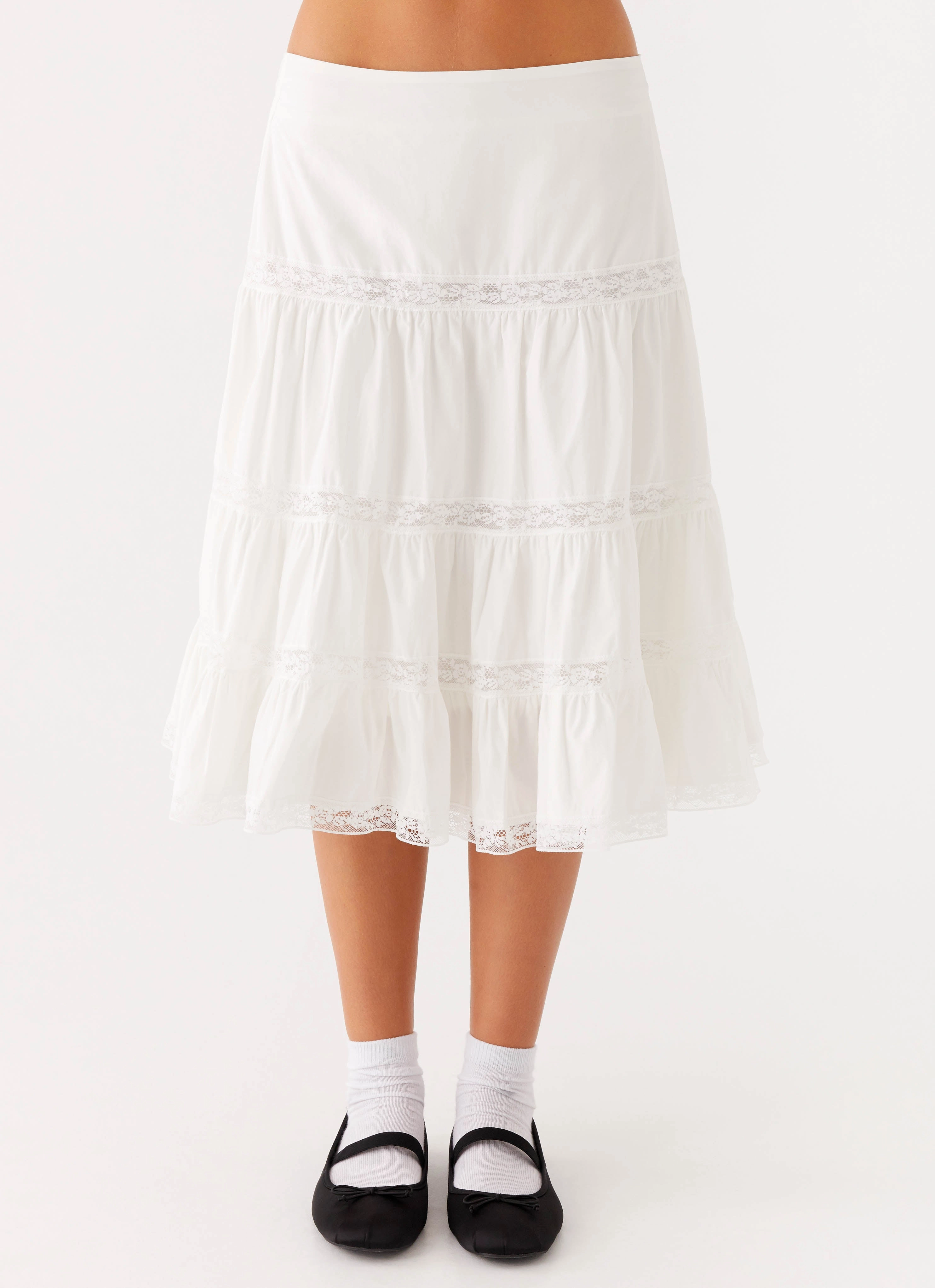 Good Vibes Midi Skirt - White Ready For Action Classic Fit