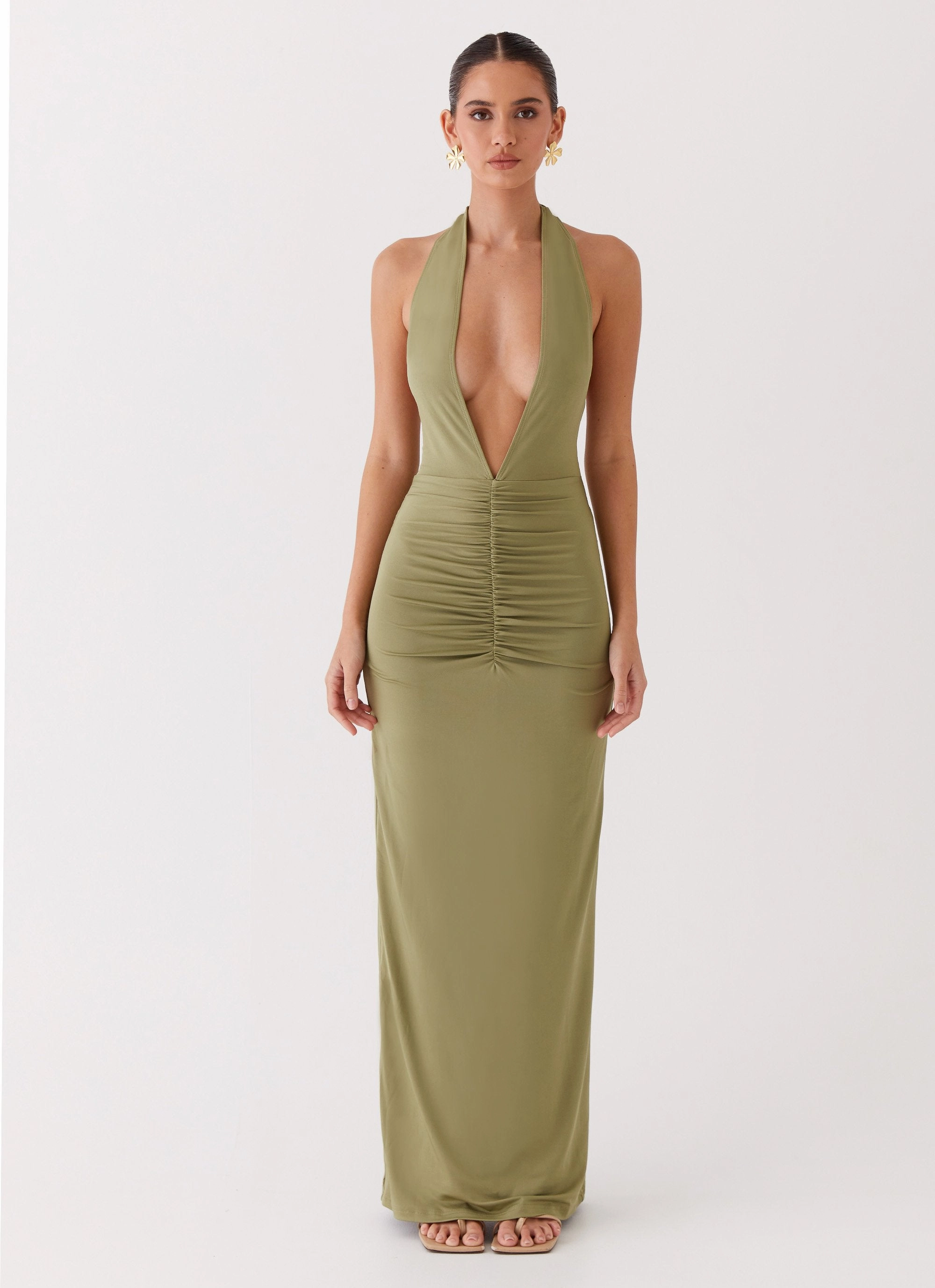 Daily Wear Joy Glow Whisked Away Halterneck Maxi Dress - Olive