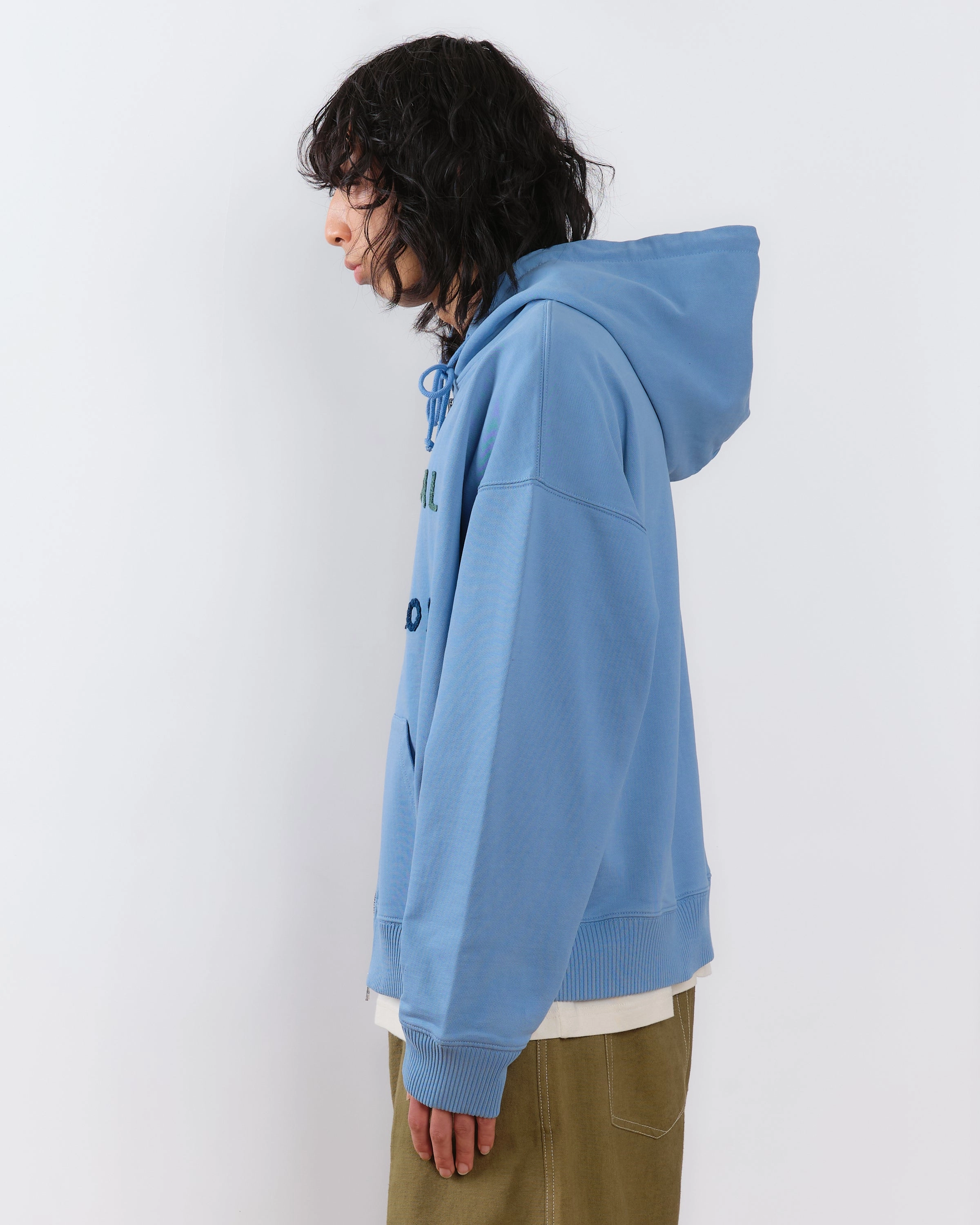Geo Zip Hoodie - Mid Indigo Relaxed Layer Soft Layering