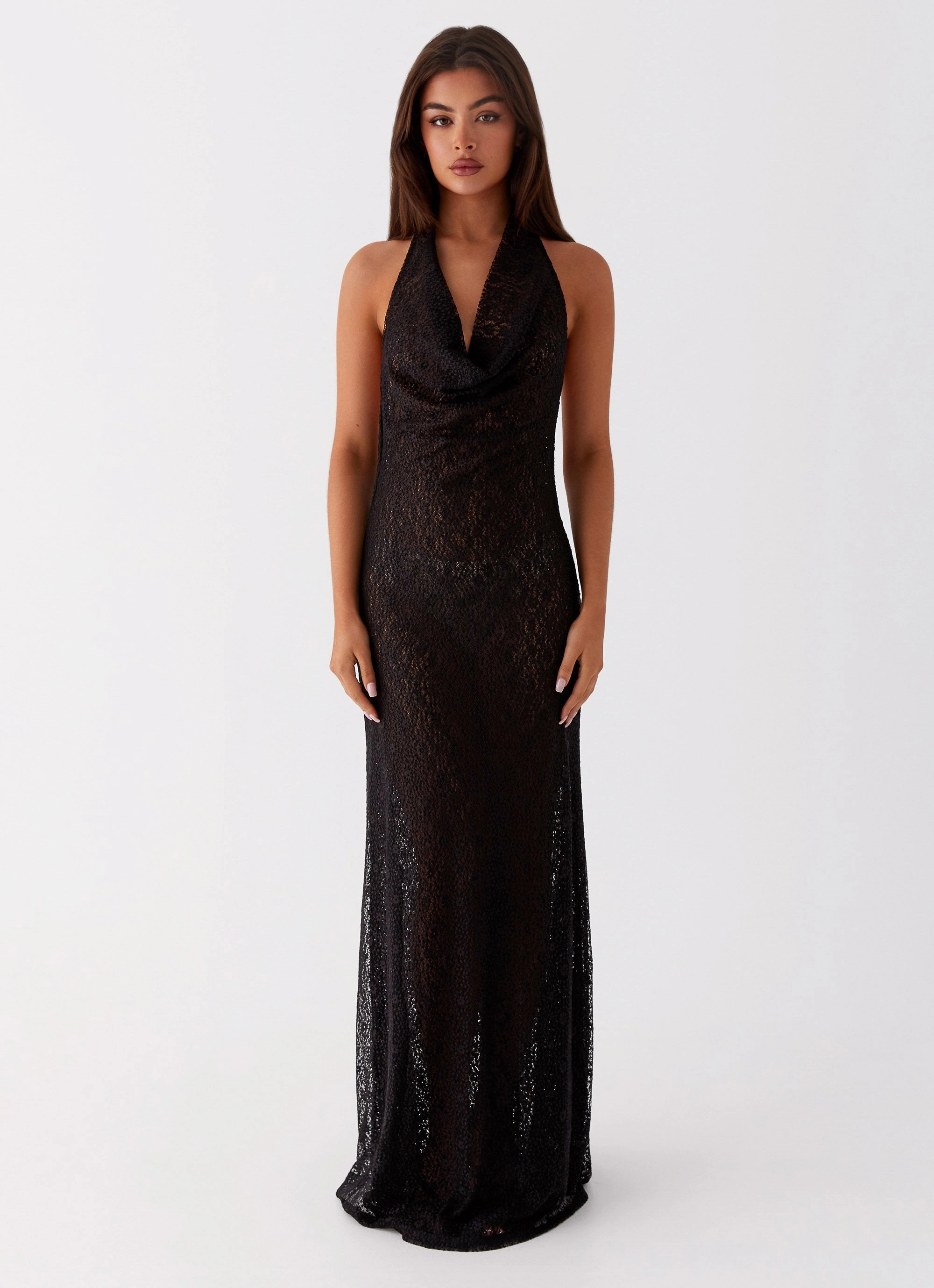 Tempest Cowl Neck Maxi Dress - Black Sleek Touch Light Comfort