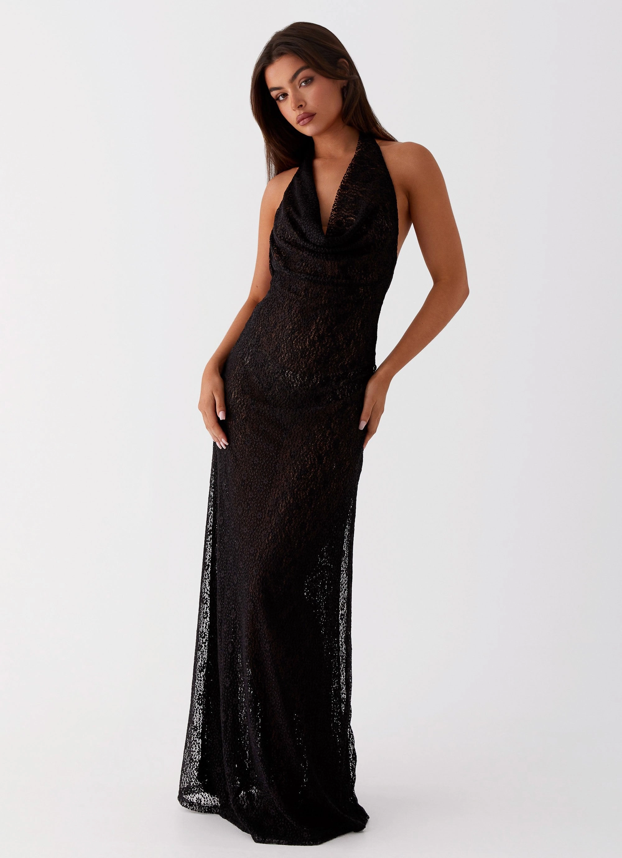 Classic Mood Subtle Look Tempest Cowl Neck Maxi Dress - Black