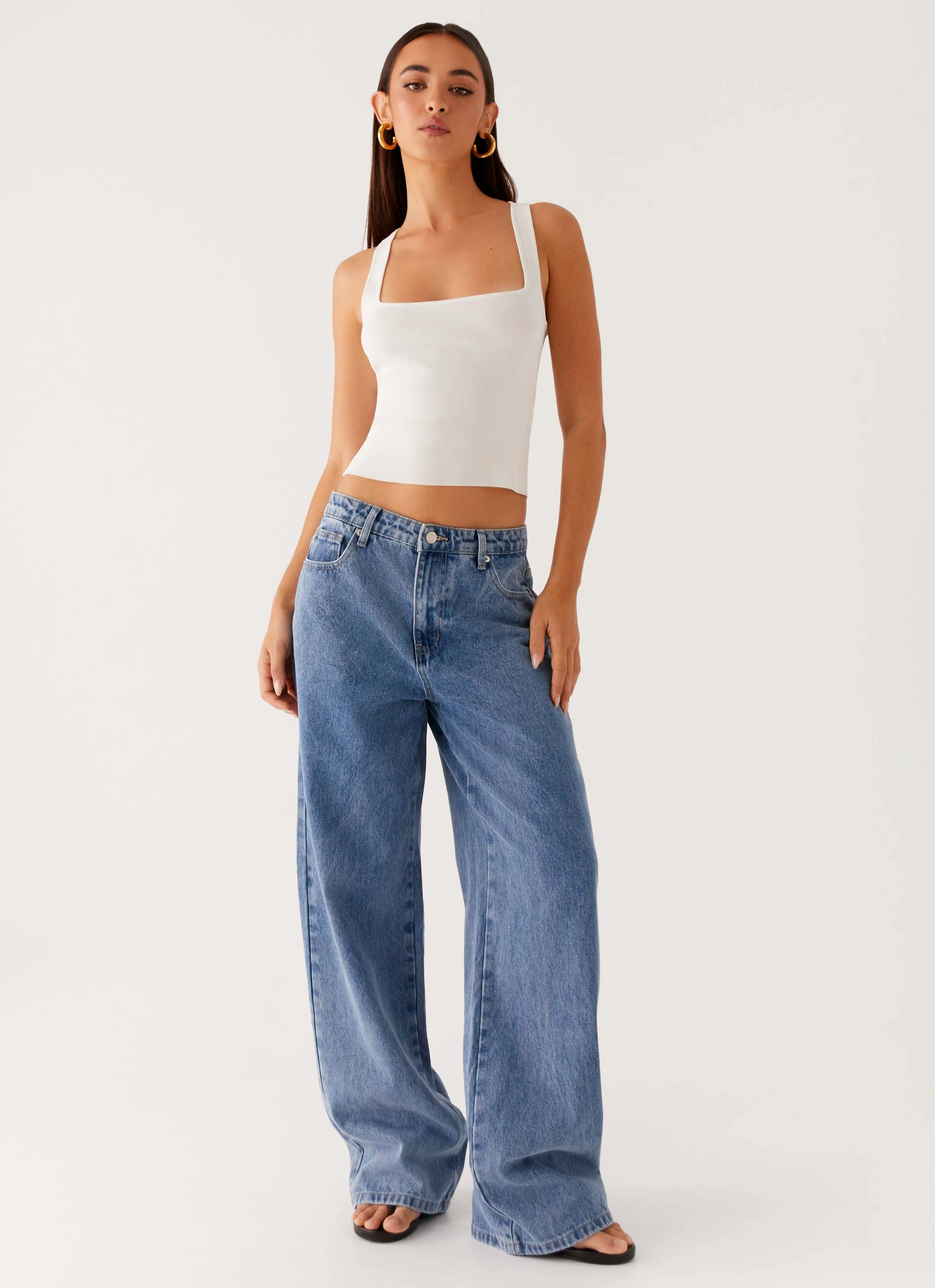 AntiStaticLining HighWaistSupport Keanna Low Rise Denim Jeans - Blue Denim