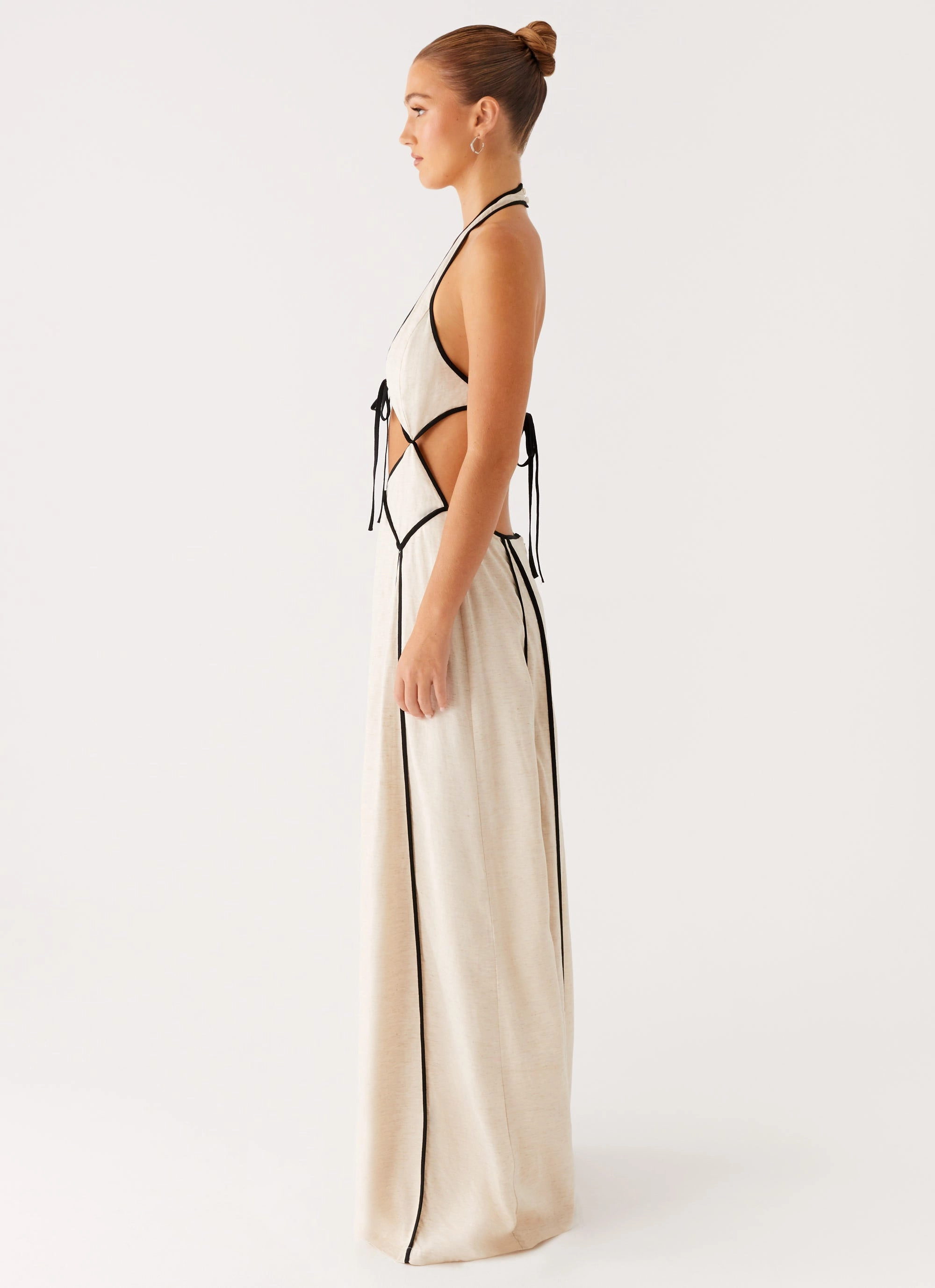 Sonnet Maxi Dress - Oatmeal Subtle Stitch Front Ruffle