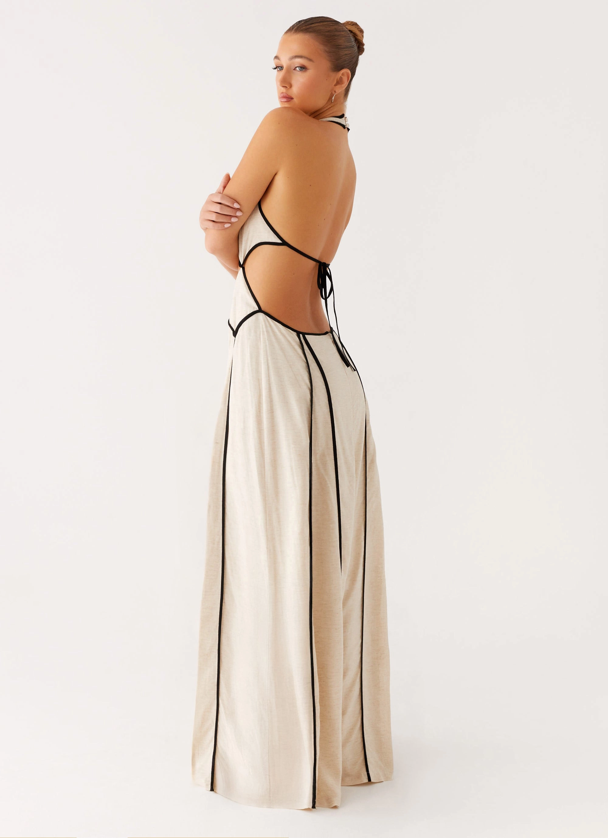 Tiered-Skirt Silky Finish Sonnet Maxi Dress - Oatmeal