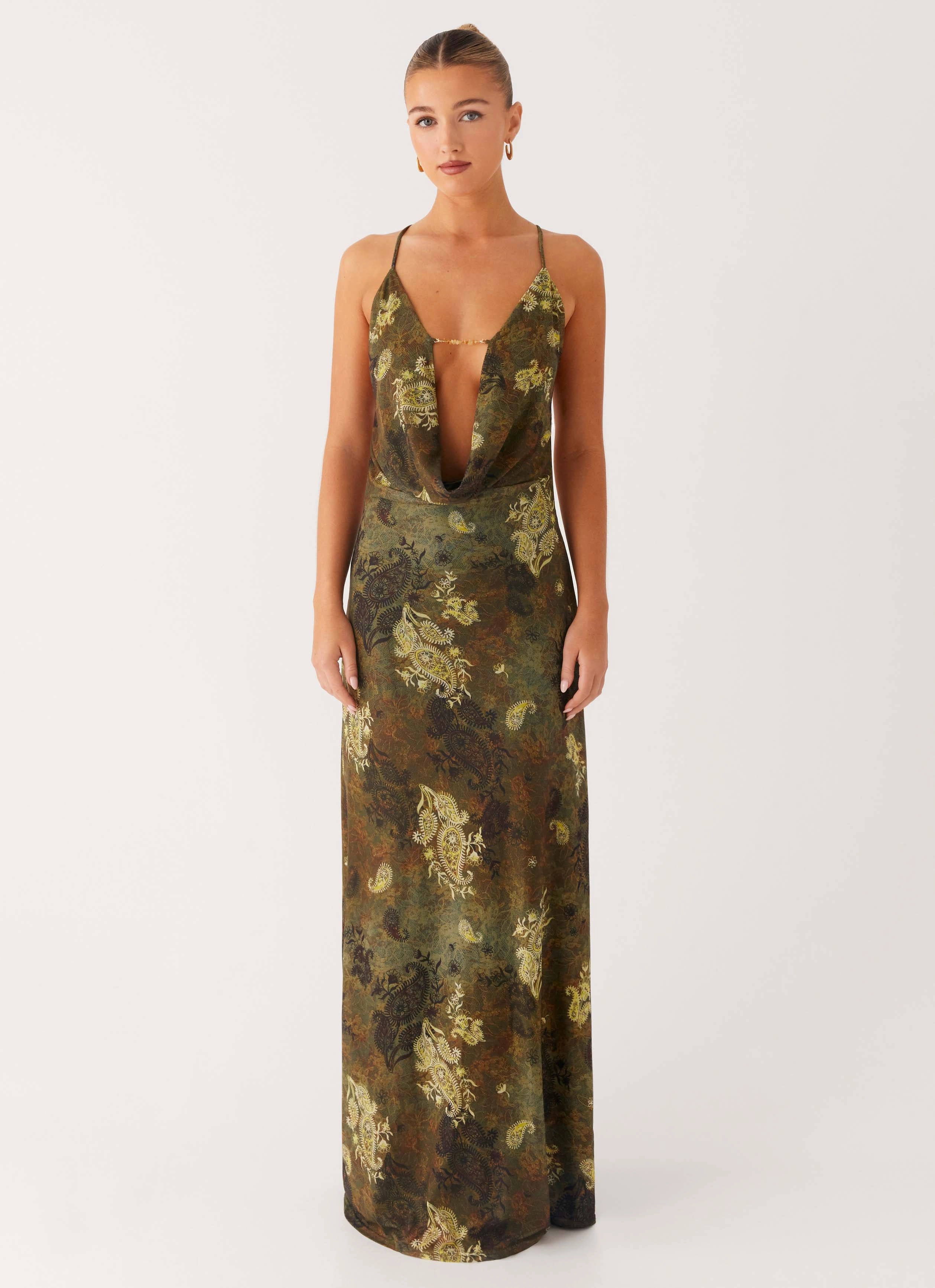 Star Fields Maxi Dress - Cyber Floral Smart Fit Sunset Glow