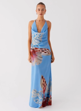 Sleek Movement Stars Align Cowl Maxi Dress - Deep Sea Bloom