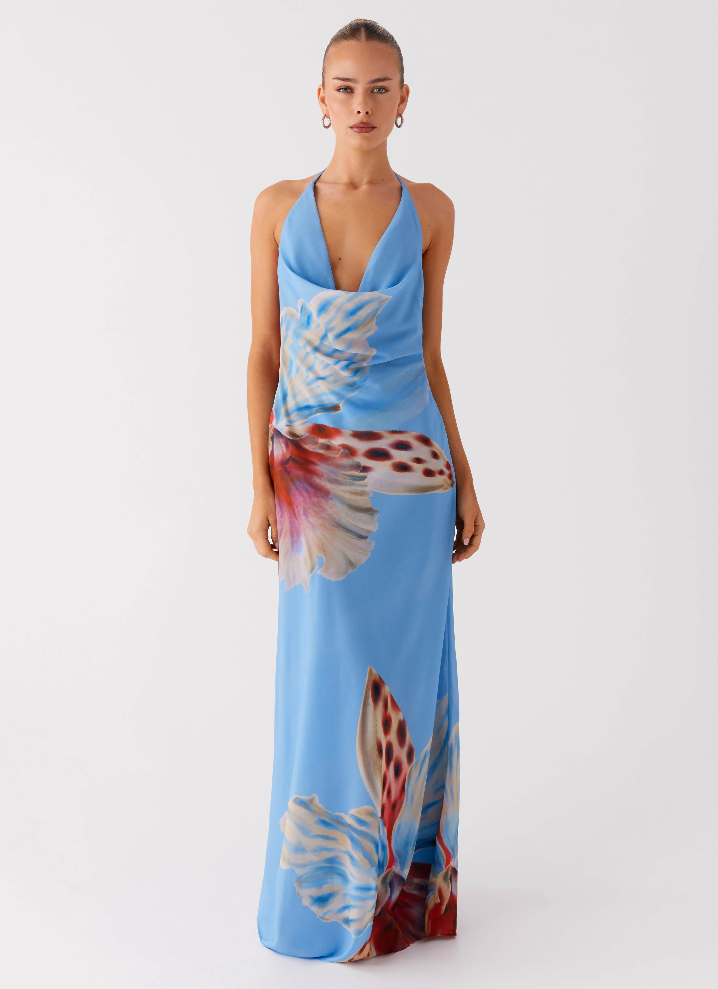Sleek Movement Stars Align Cowl Maxi Dress - Deep Sea Bloom