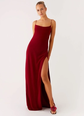 Alouette Maxi Dress - Burgundy Crinkle Effect Office Classic