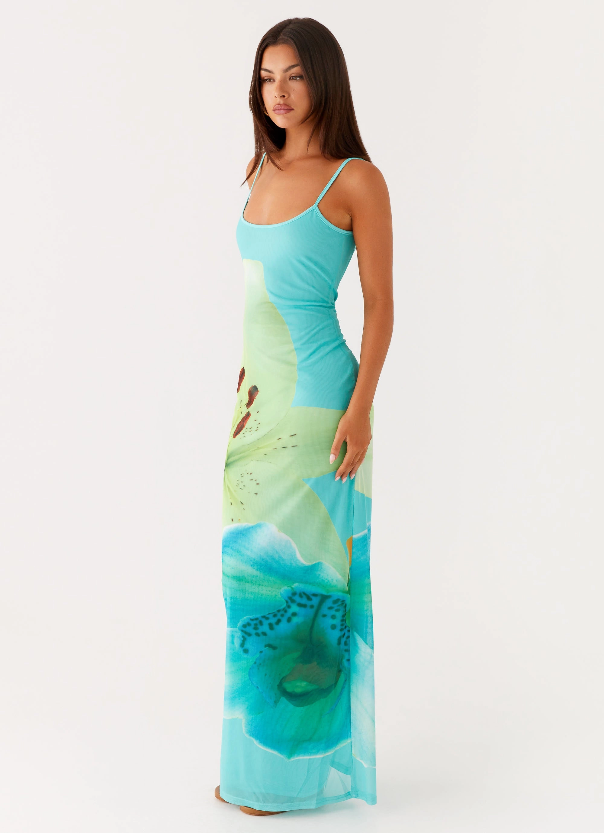 Light Layers Bad News Mesh Maxi Dress - Turquoise Floral