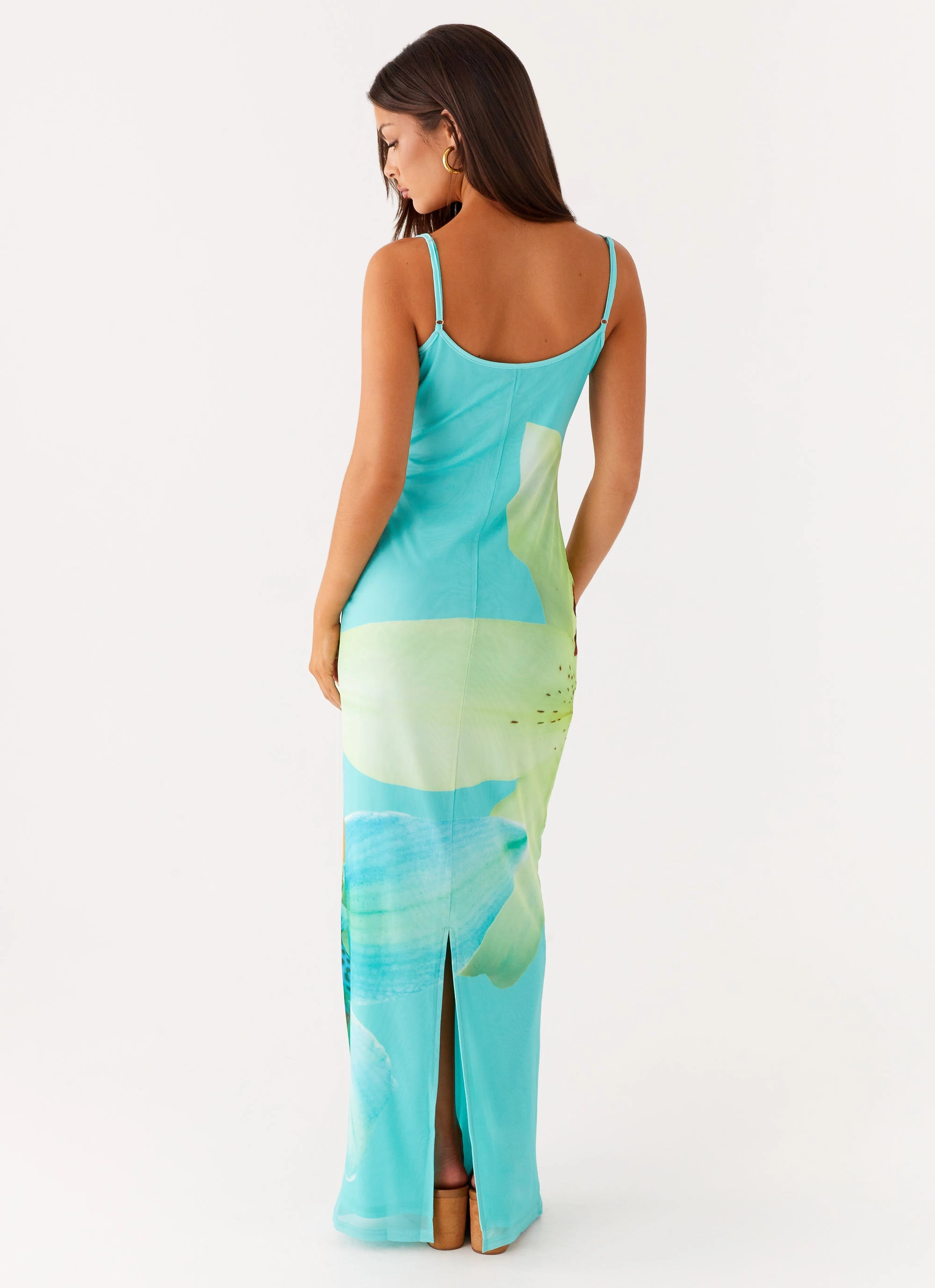 Bad News Mesh Maxi Dress - Turquoise Floral Bold Statement Perfect Waistband