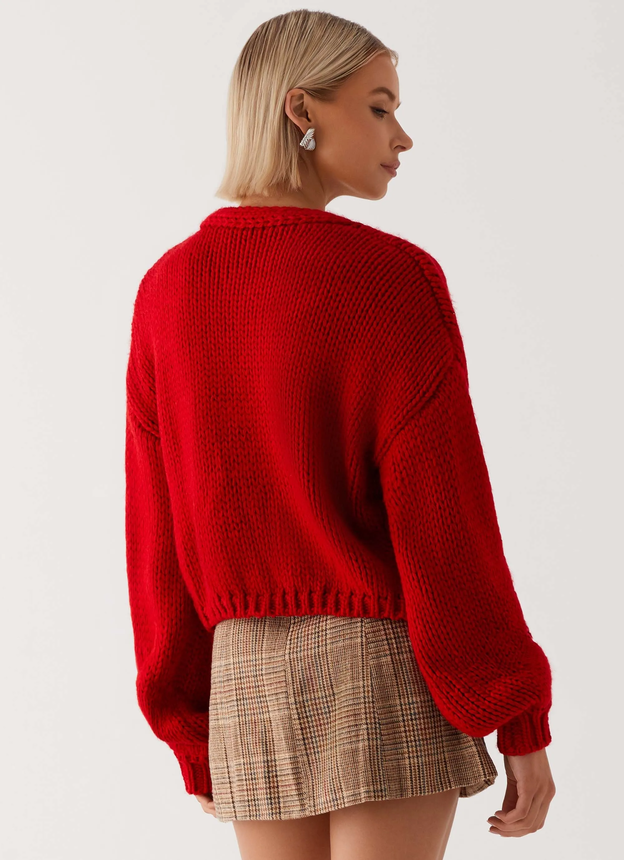 Jasleen Knit Cardigan - Red WrinkleResistantTextile