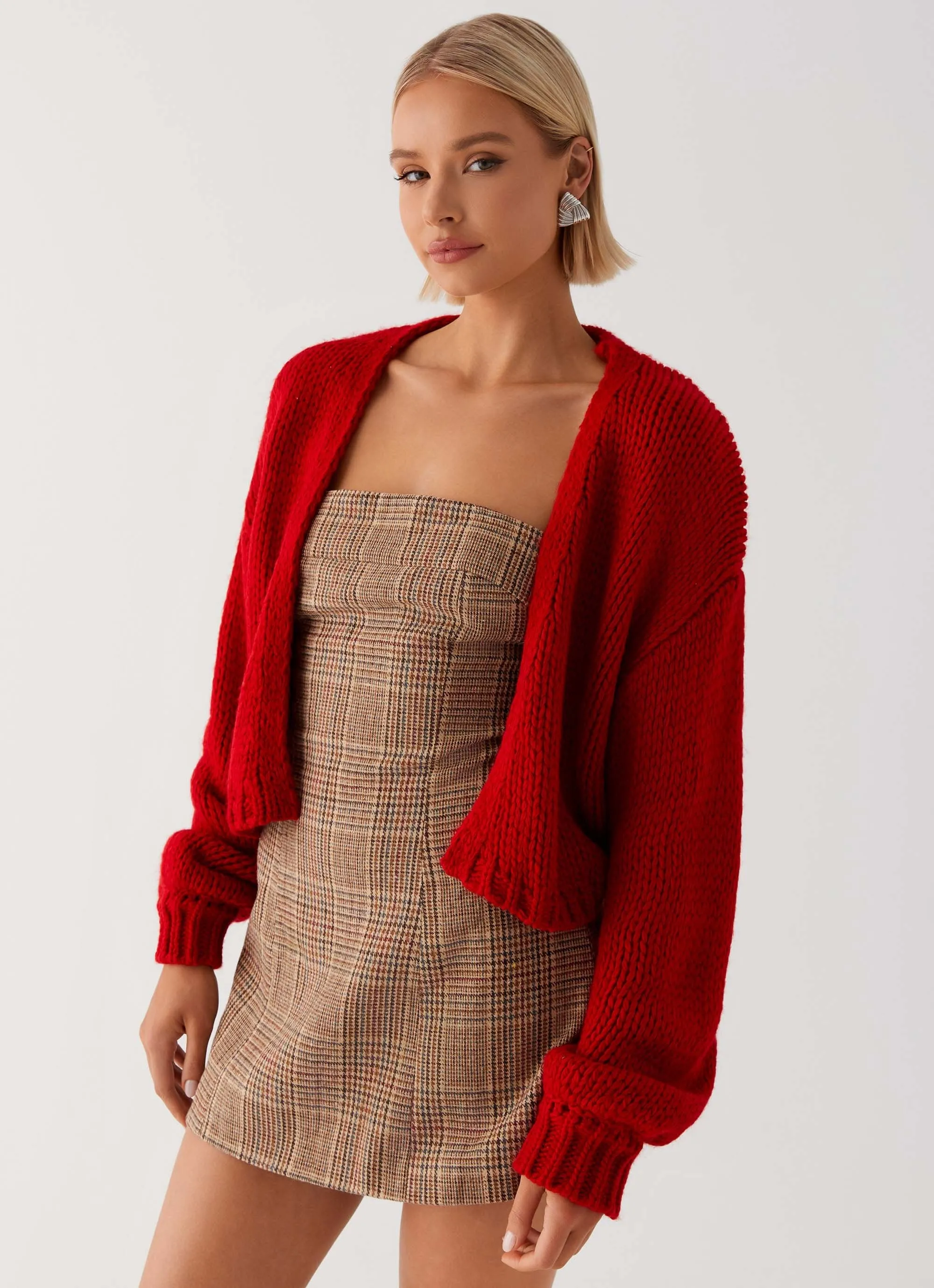 Ventilated Side Panels Lightweight Layering Option Jasleen Knit Cardigan - Red