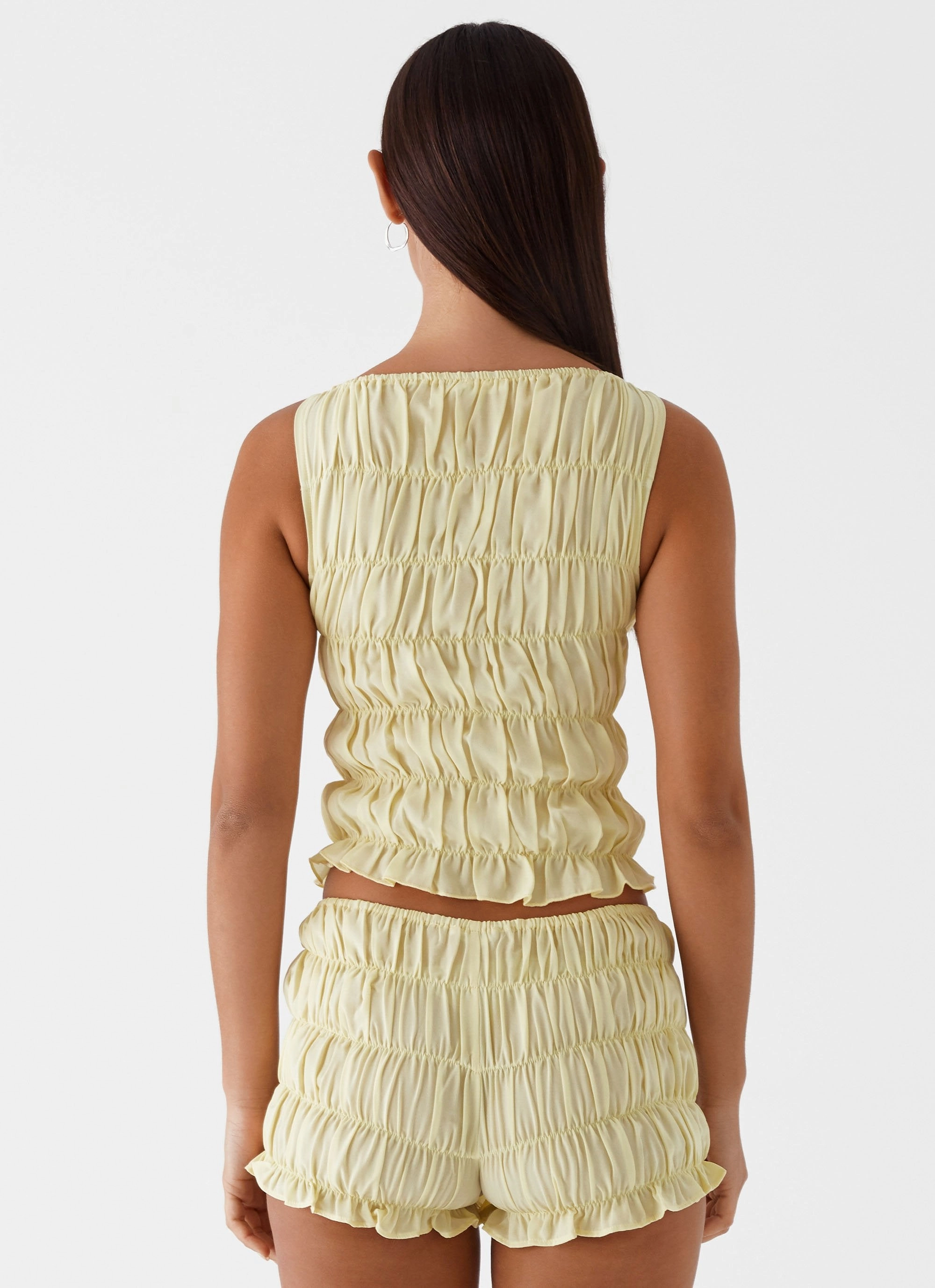 RibbedTrims Messina Ruched Tank Top - Yellow