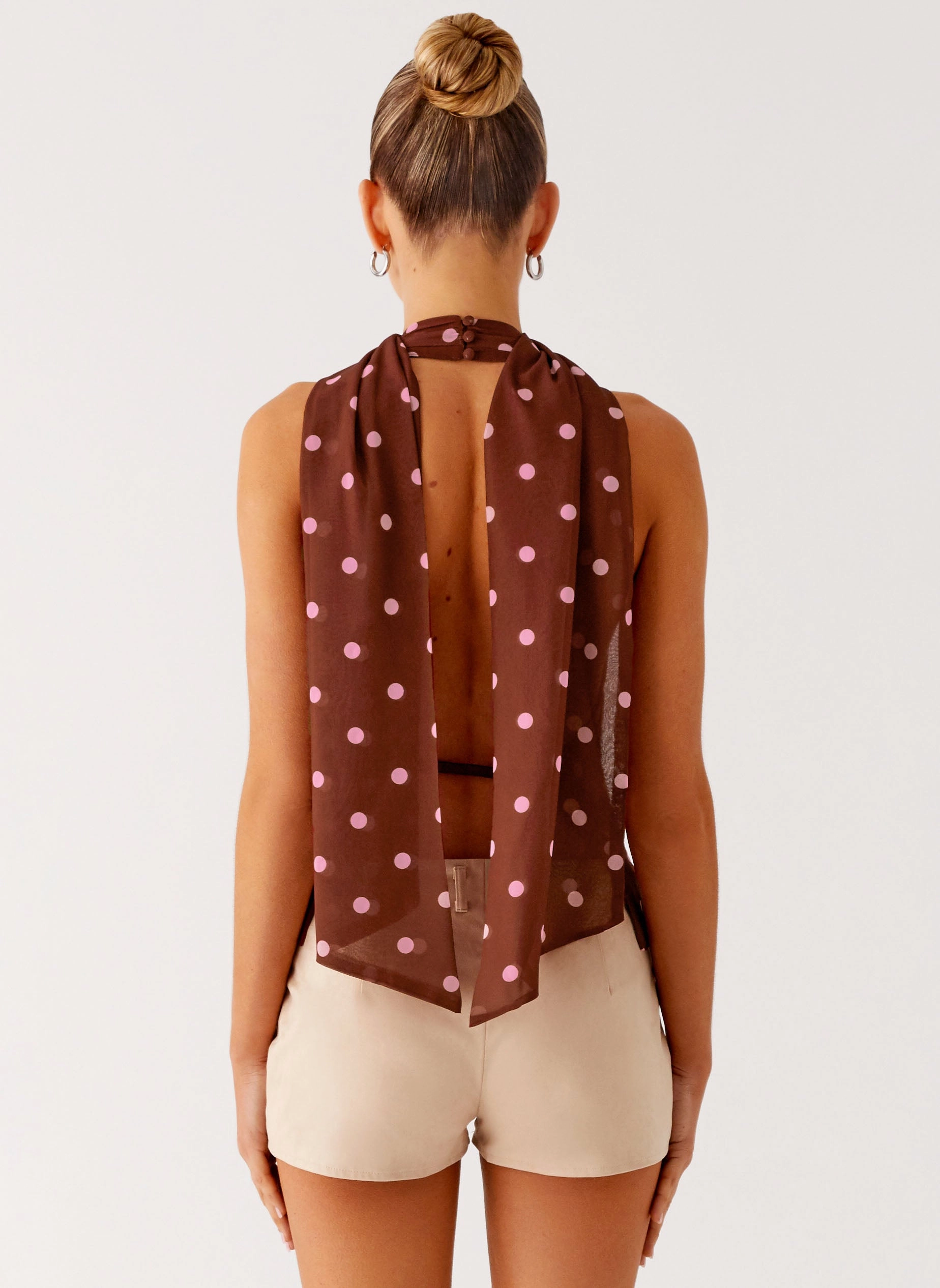 Stealing Love Scarf Top - Chocolate Strawberry Dot Versatile Layering Cut Low Impact Manufacturing