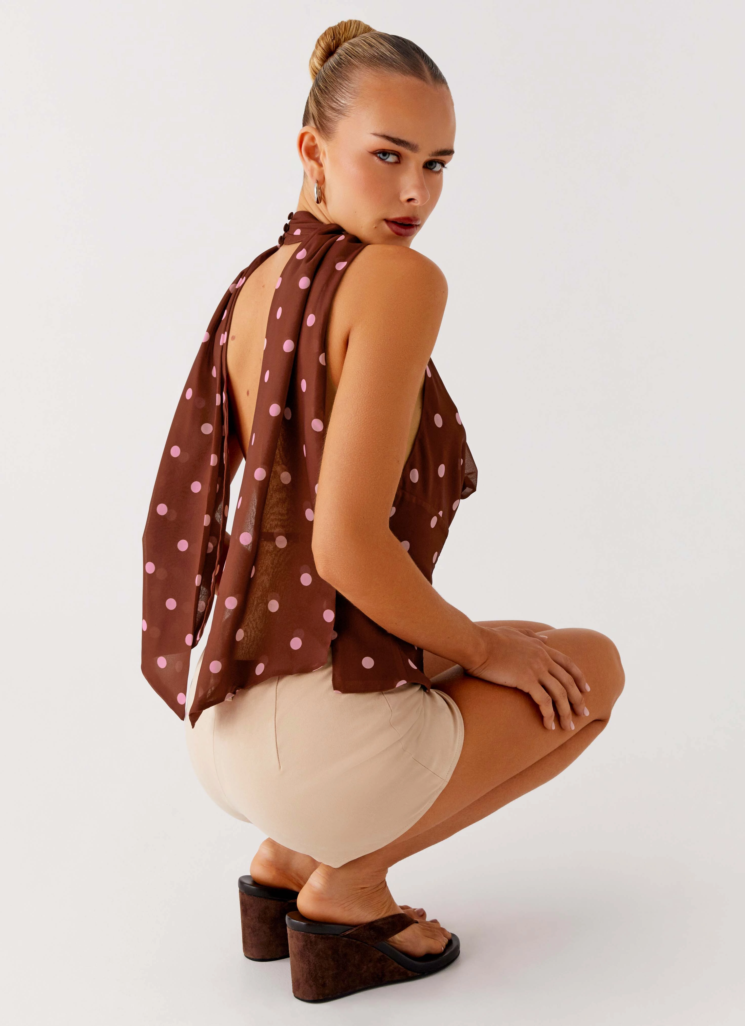 Stealing Love Scarf Top - Chocolate Strawberry Dot Raglan Sleeve Light Reflective Printing