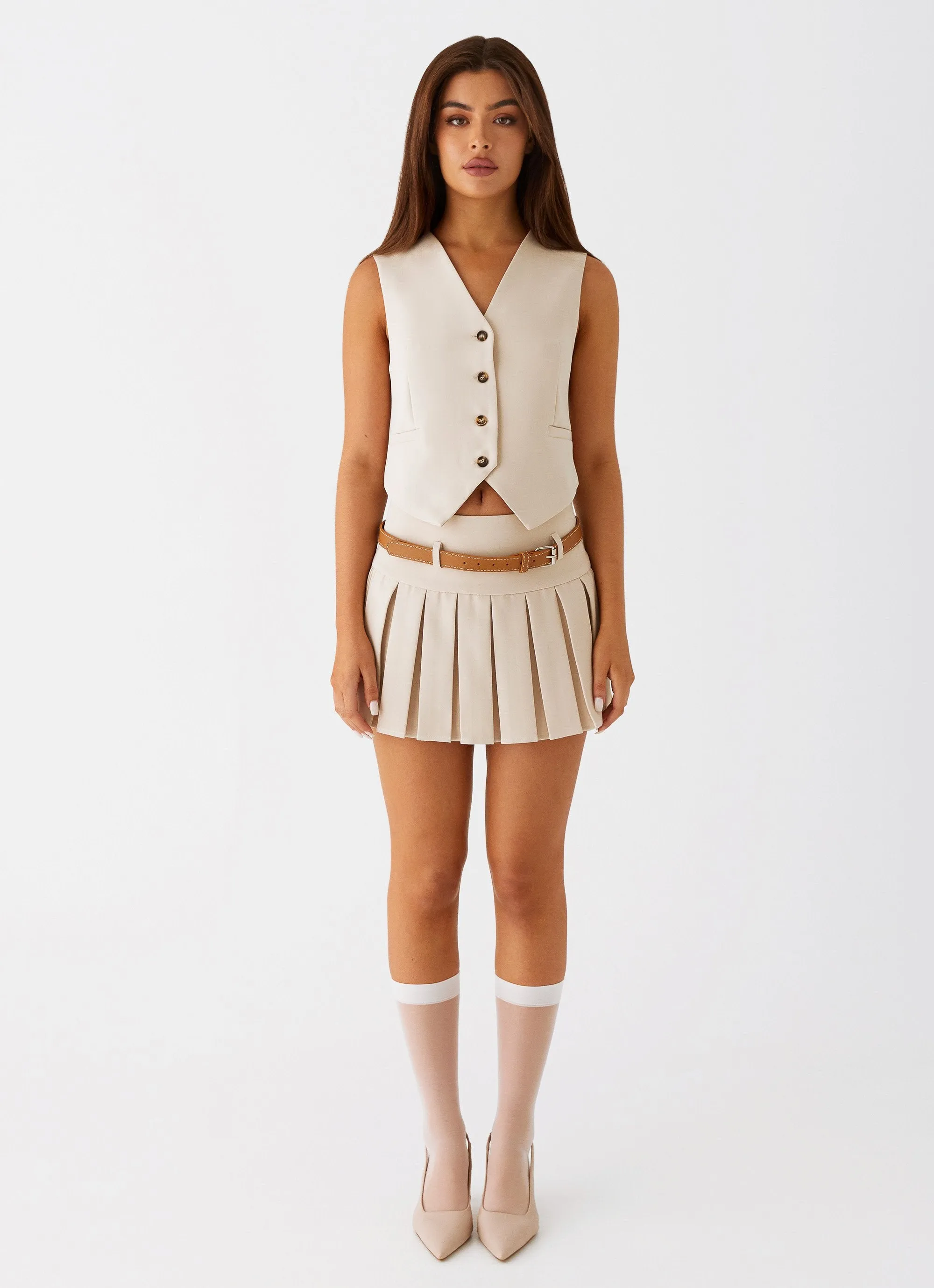Stealth Mode Mini Skirt - Beige Ethically Sourced Material
