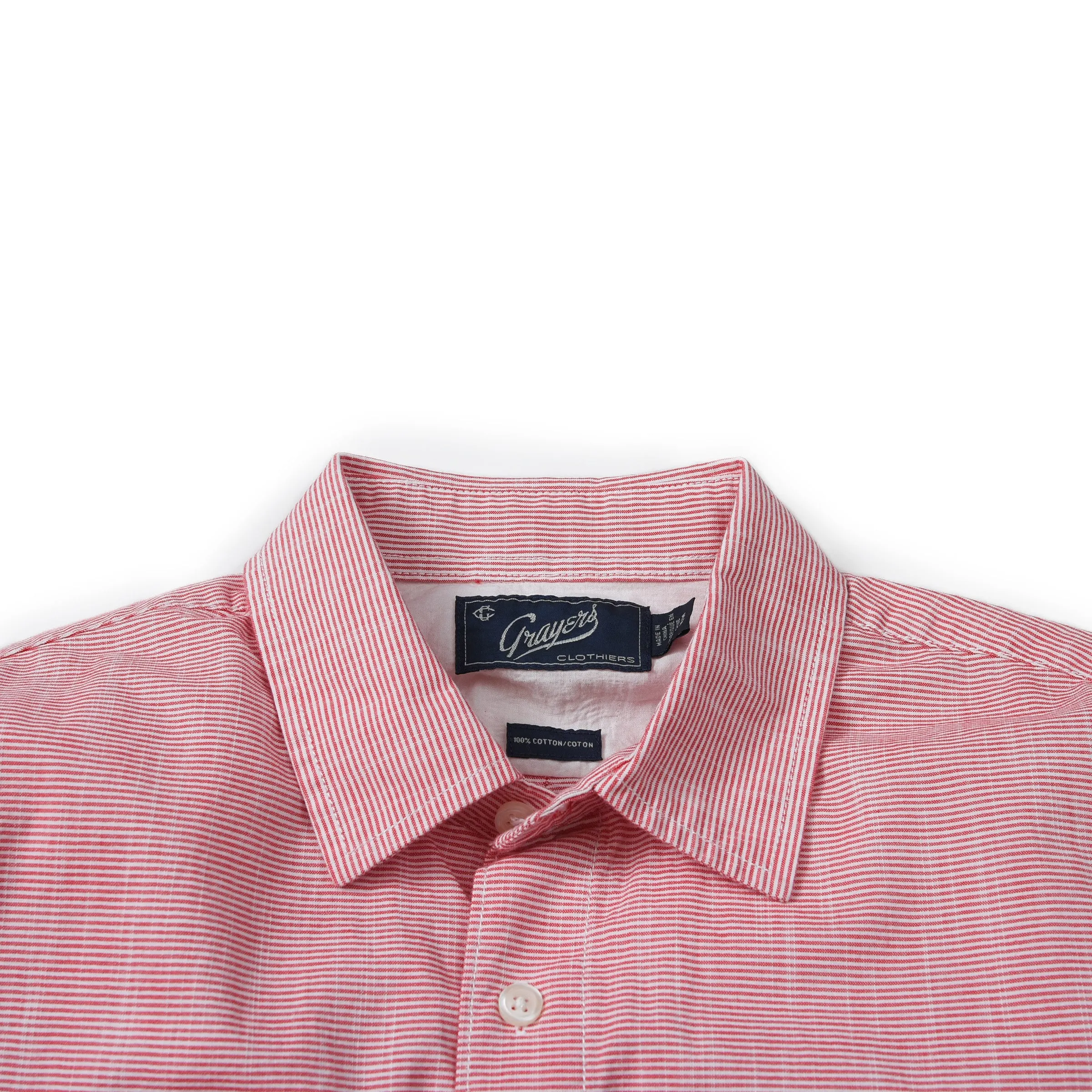 Stewart Microstripe Summer Chambray Shirt- Red Cream Stripe SLIM FIT