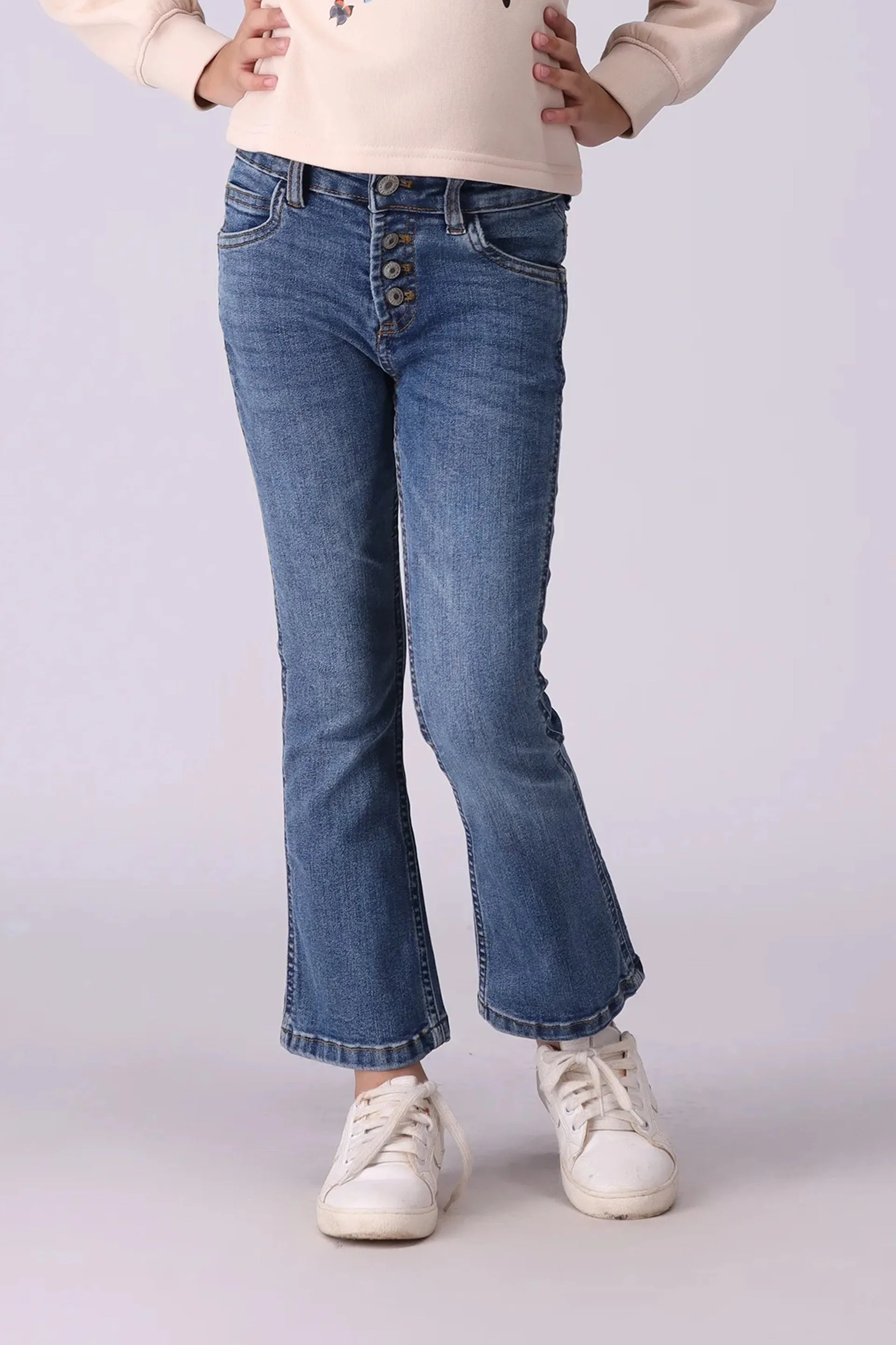 Stone Wash Flared Jeans