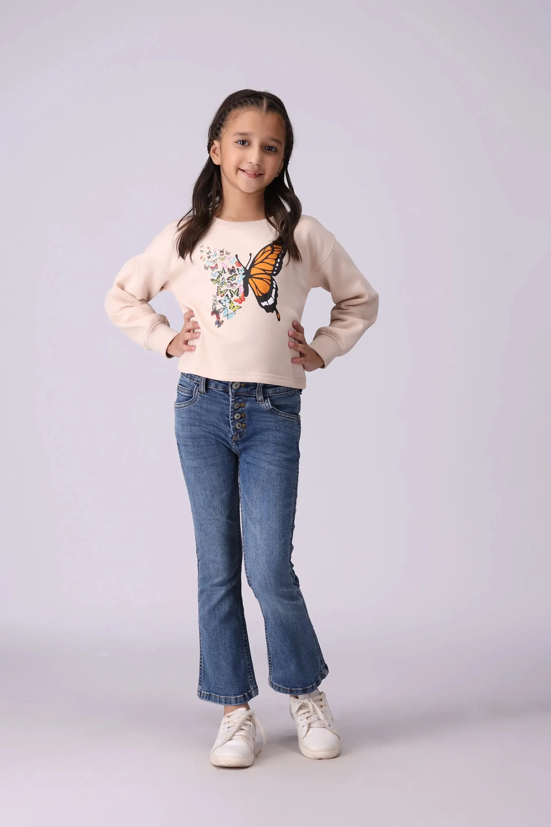 Stone Wash Flared Jeans